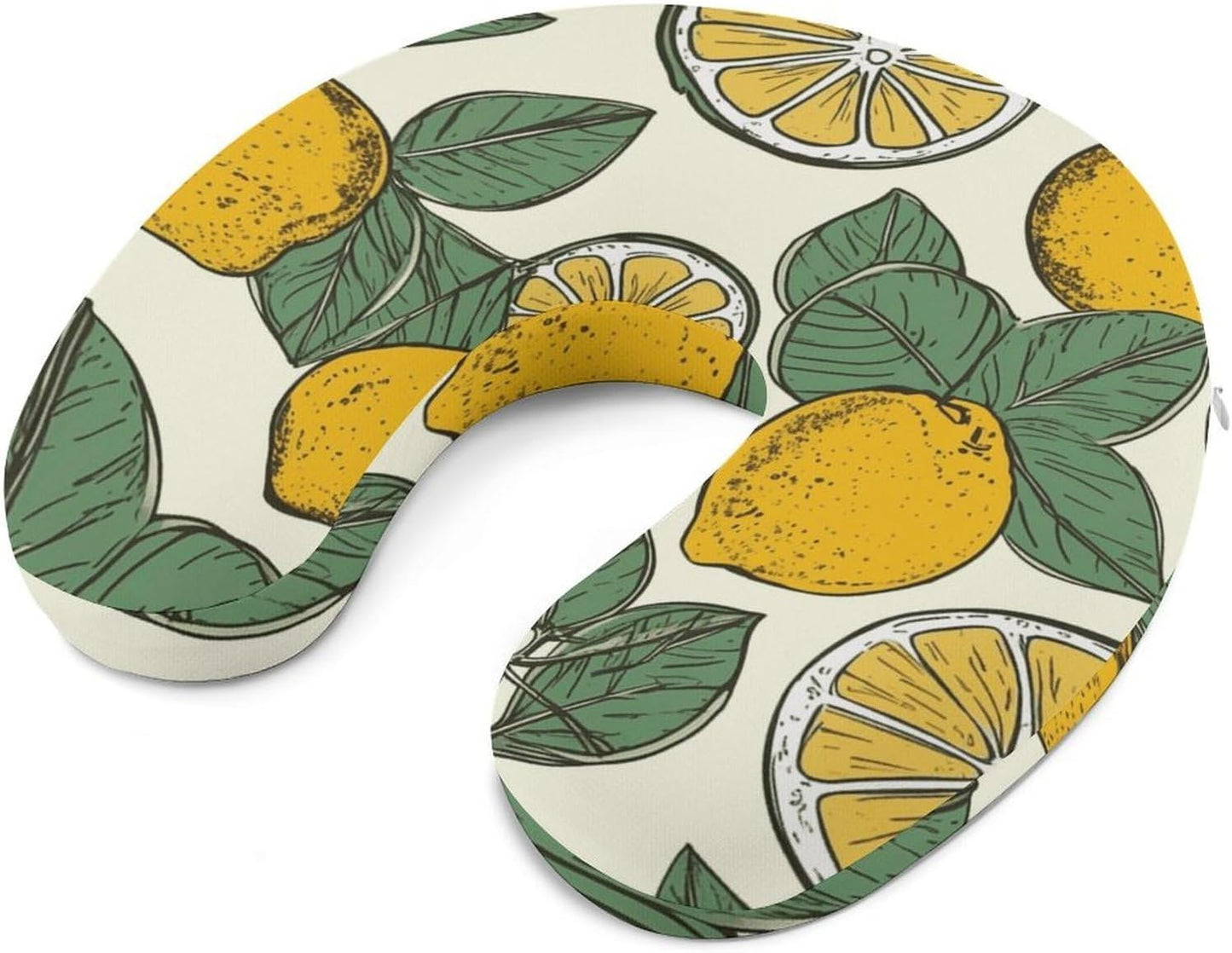 Lemon Fruit Pattern Neck Pillow Memory Foam U Shaped Pillows Portable Pillows for Shoulder Travel Head Support Pillow with Concealed Zipper for Airplane Car Home Office