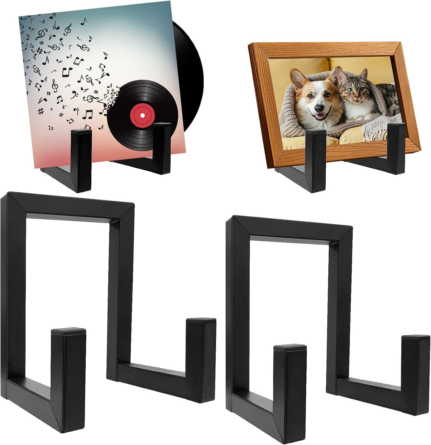 2Pcs Metal Vinyl Record Holder Display Stand,Plate Stands Display Stand for Artwork,Decorative Photo Frame Stand for Picture,Decorative Plate,Platter,Book,Photo Easel(Black)
