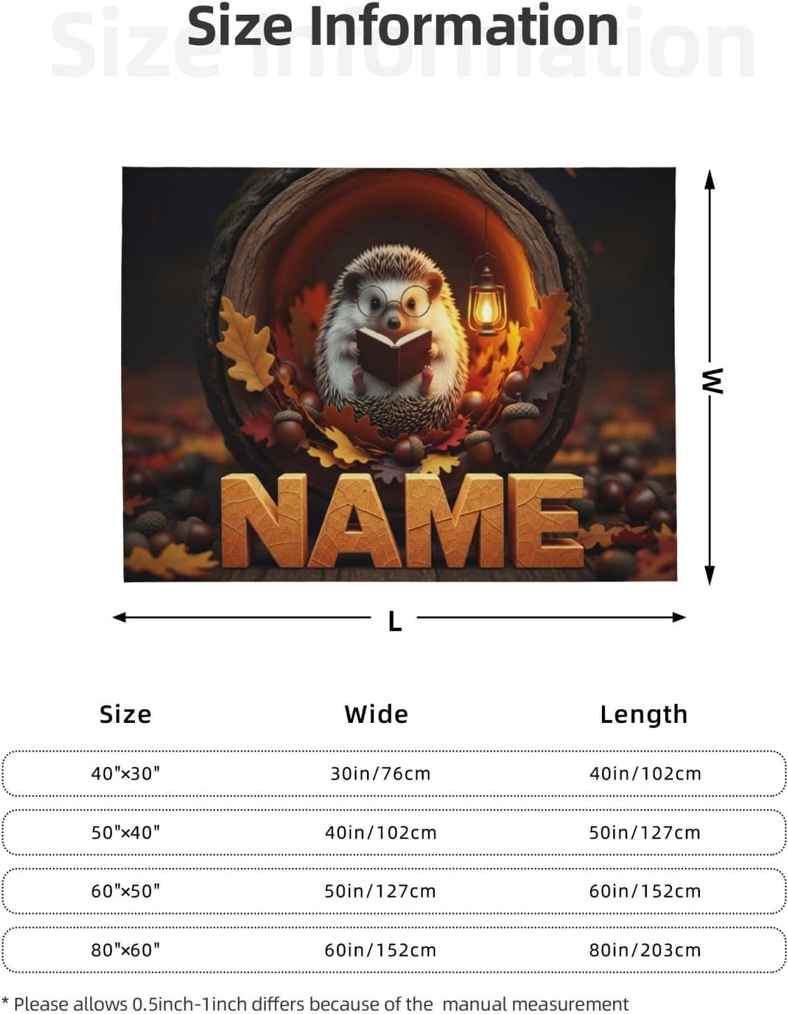Personalized Hedgehog Blanket with Name - Custom Cute Animal Reading Book Throw - Cozy Soft Fleece Gifts for Hedgehog Lovers, Bookworms, Girls, Boys, Women for Couch, Bed, Sofa