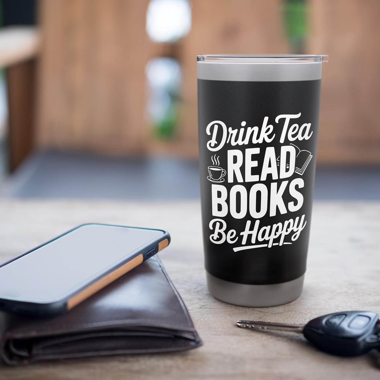 Drink Tea, Read Books, Be Happy Inspirational Quote Stainless Steel Insulated Tumbler