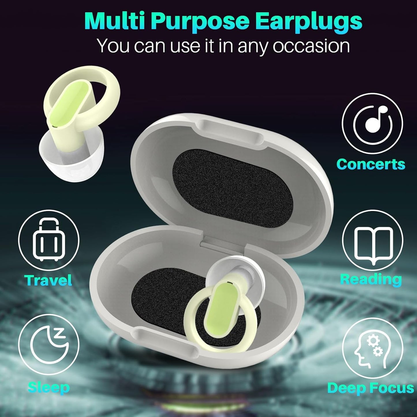 Hopihe Concert Ear Plugs, High Fidelity Afterglow Glow in Dark Noise Reduction Ear Plugs, Green Silicone Reusable Noise Cancelling EarPlugs for Concerts Work Sports Nightlife Hearing Protection - 29db