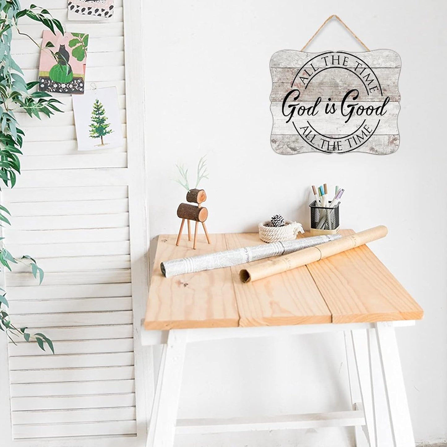 God Is Good All The Time, All The Time God Is Good, Christian Custom Hanging Wooden Sign, Personalized Door Plaque Wall Sign Hanging Art Sign Board with String for Home Farmhouse Decor 8" x 10"