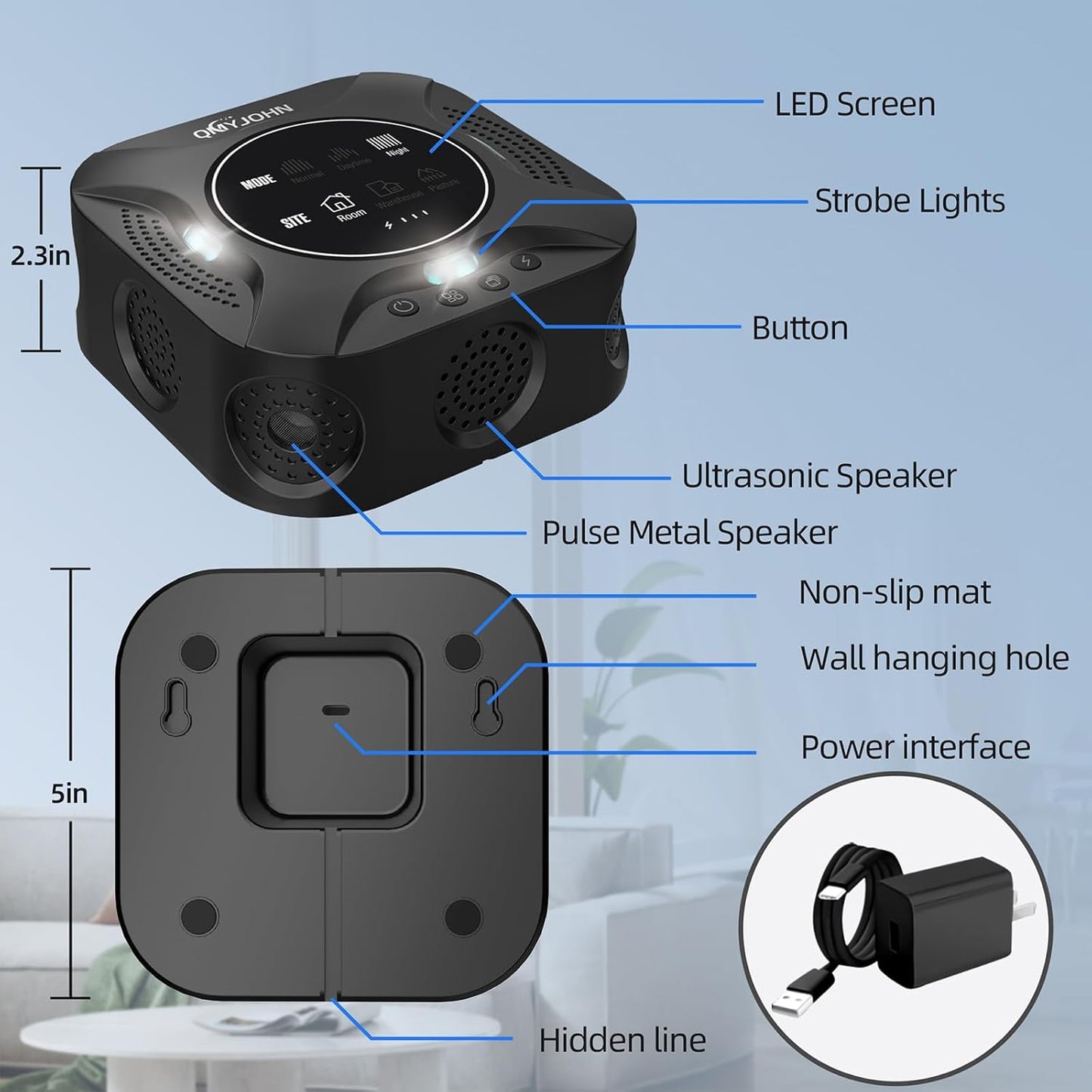 Indoor Ultrasonic Pest Repeller Plug-in,with a Display Screen & LED Strobe Light,Effectively Repels Mice,Squirrels,roaches & Other Rodents Up to 3900 Sq.Ft.Suitable for attics,garages,etc.