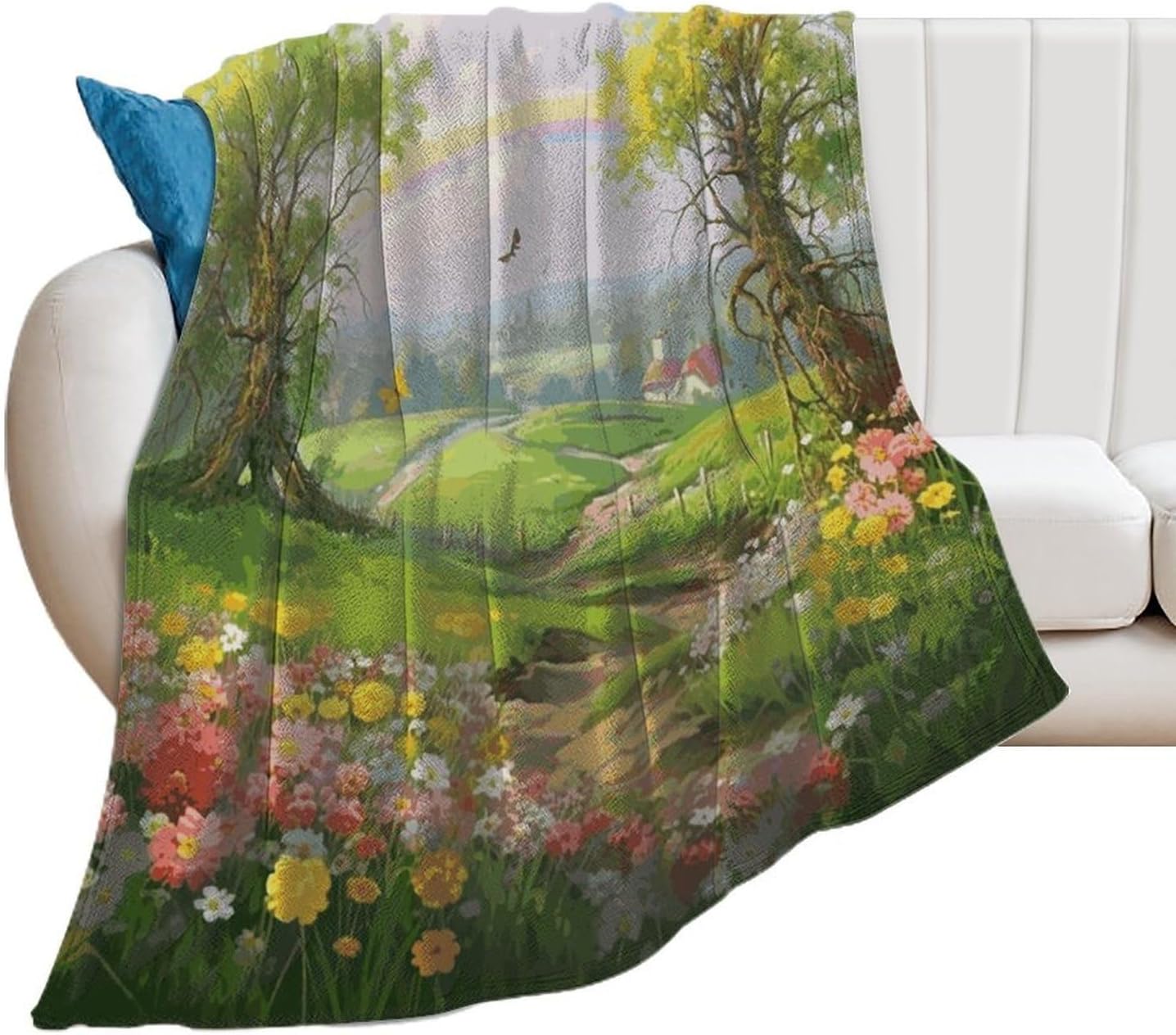 Spring Landscape Blanket Super Soft Lightweight Throw Blanket Cute Cozy Warm Bed Blanket Decorative Fuzzy Blanket All-Season Home Decor Gift for Sofa Couch Living Room 40"*50" （100 * 130cm）