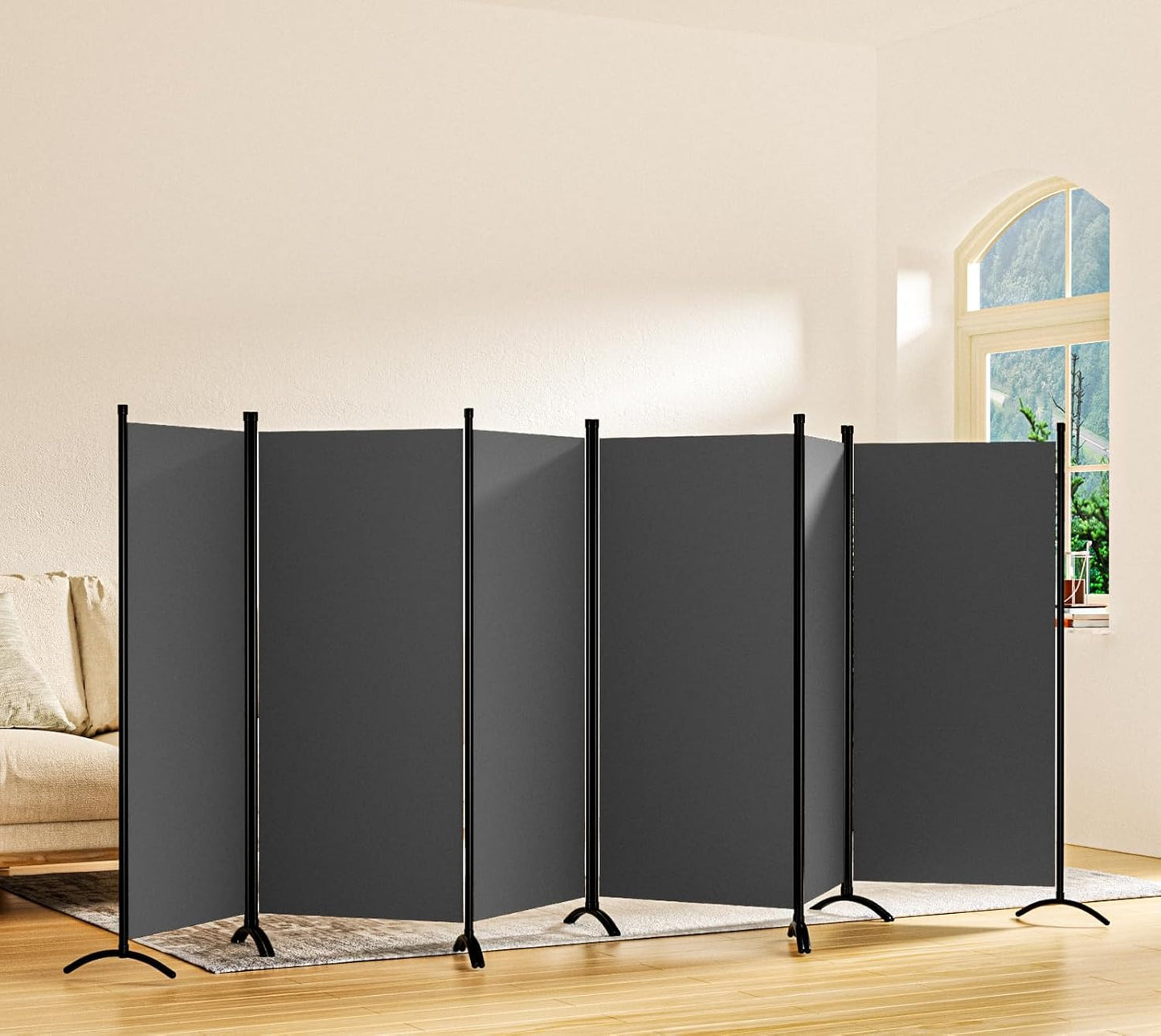 Room Divider-Folding Privacy Screens, 6 ft Partition Room Dividers Wall for Separation, Home, Office, Classroom, Studio (Grey, 6 Panel)