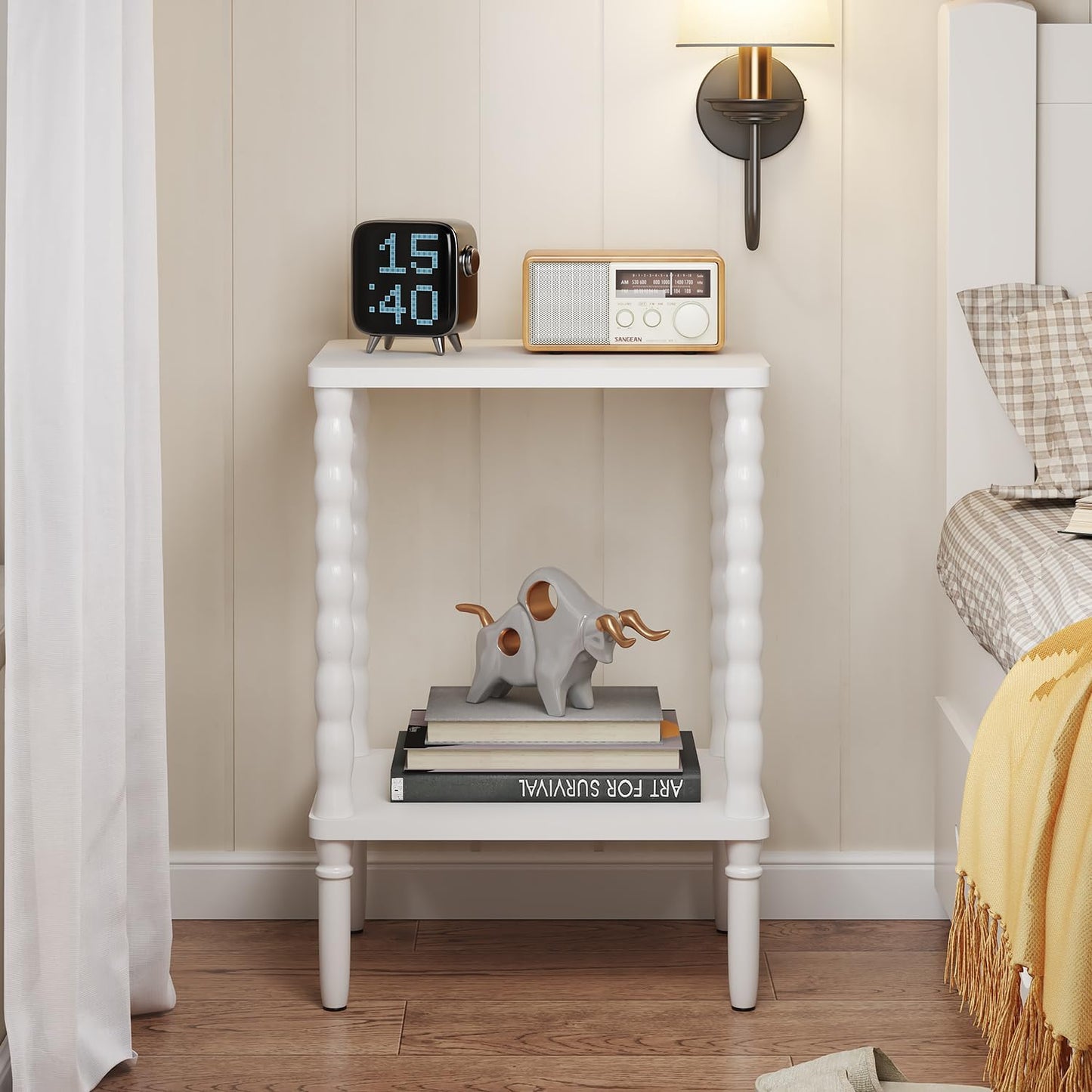 Small Narrow Side Table, Vintage End Table - Skinny Bedside Nightstand for Small Spaces, Couch/Recliner Accent Table for Bedroom Living Room Nursery, No-Tool Assembly (White)