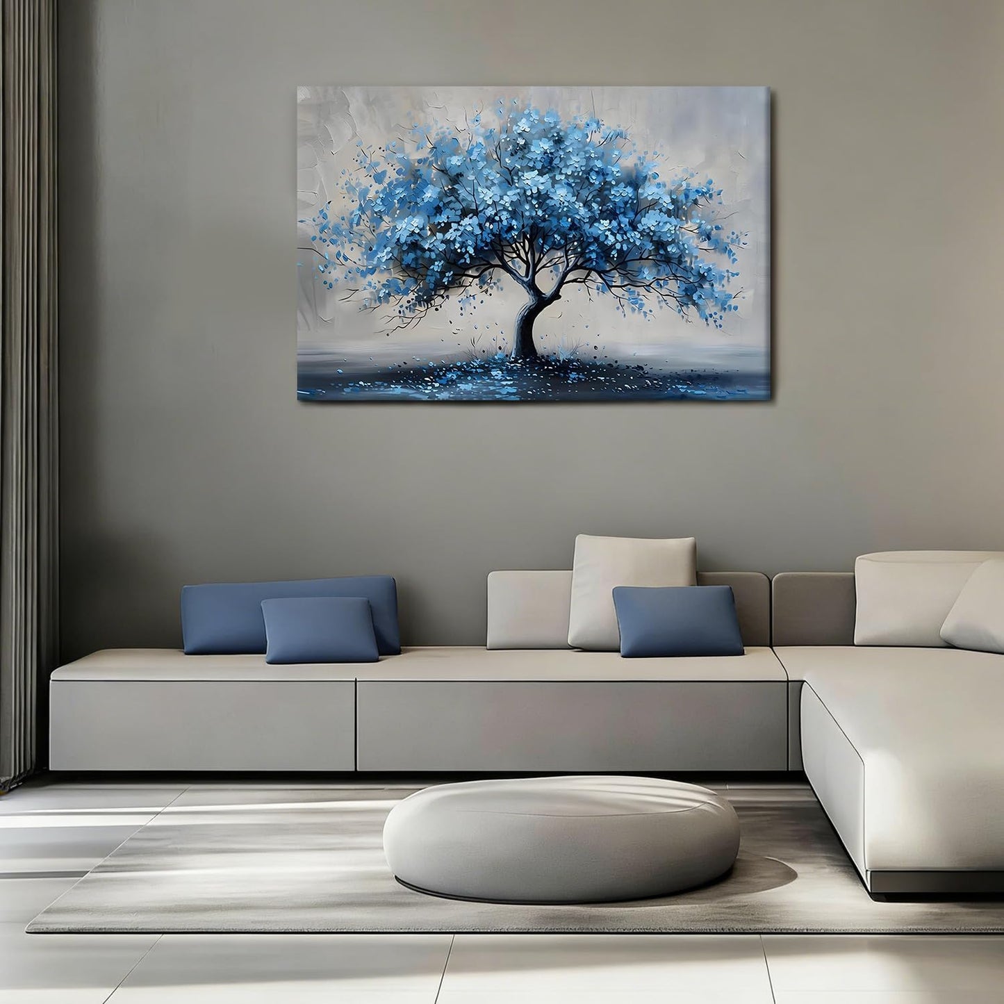 Kdyudo Blue Tree Canvas Wall Art, Tree of Life Large Mural Abstract Print Image Modern Blue Tree Oil Painting Art Print Suitable for Living Room Bedroom Kitchen and Office Wall Decor 16x24 inch
