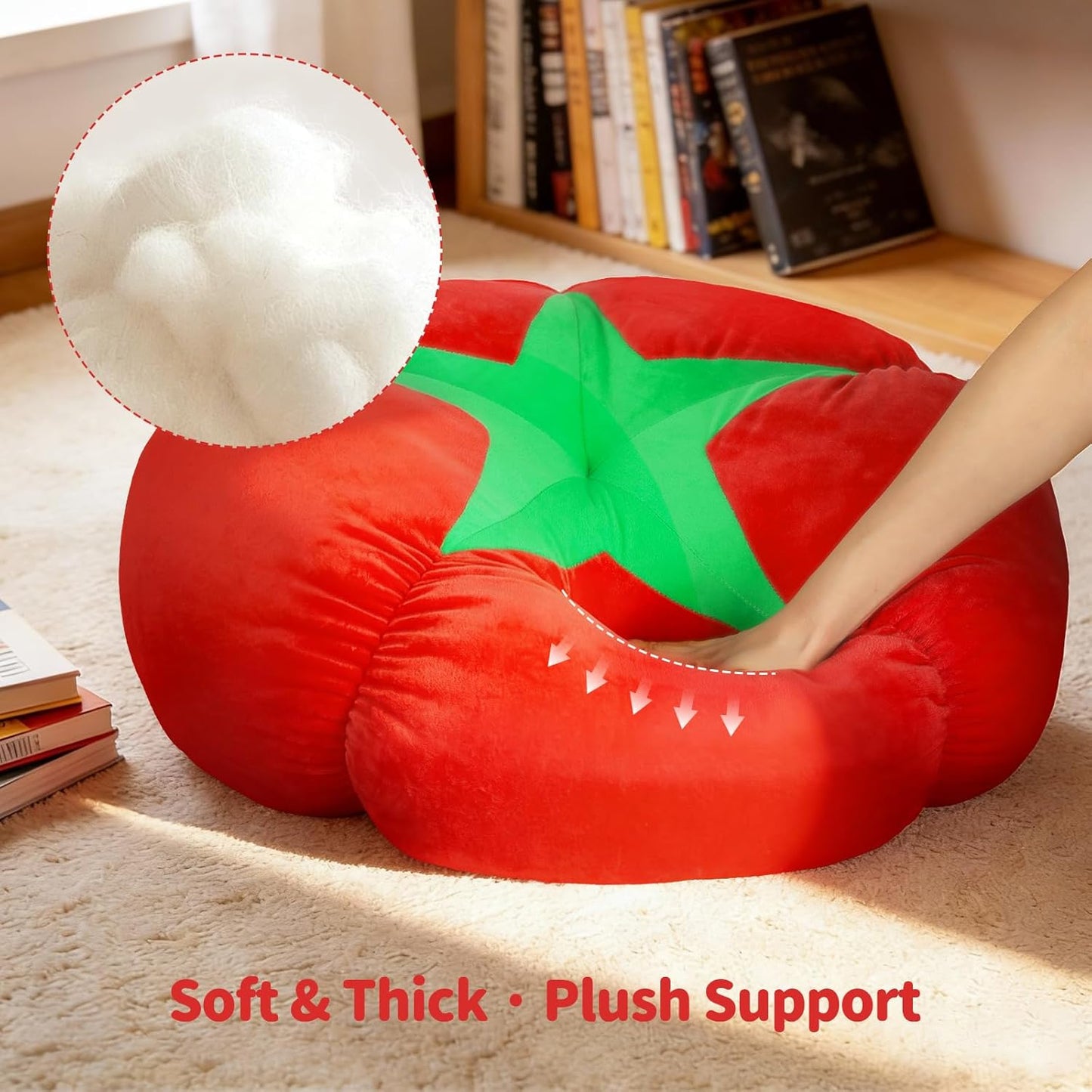 Extra Large Tomato Floor Cushion Pillow – Plush Floor Cushion for Sitting & Activities, for Reading, Gaming, Meditation & Home Decor – Cute Round Plush Chair Cushion.60cm/23.6Inch