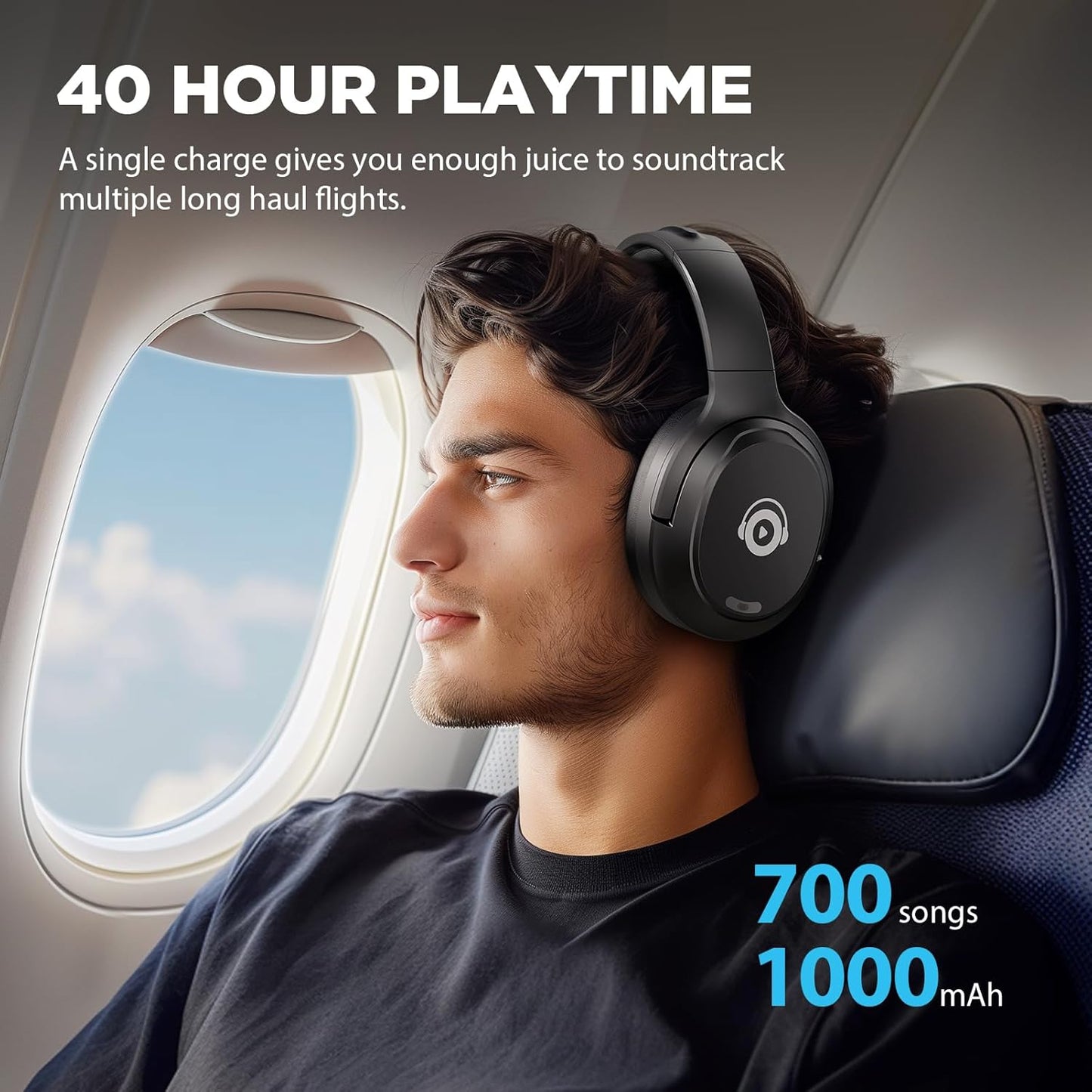 Hybrid Active Noise Cancelling Headphones, Bluetooth Headphones Wireless Over Ear with Transparency Mode, Deep Bass, Comfort Fit Ear Cups, 40 Hrs Playtime for Travel Home Office (Black)
