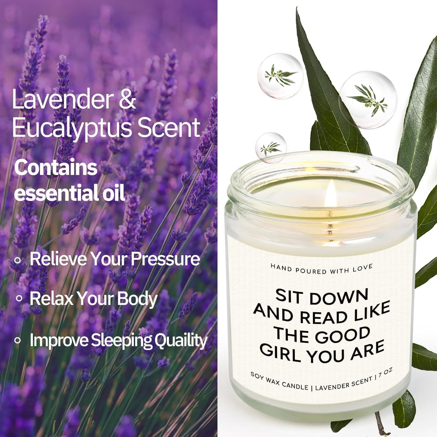 SteadStyle Book Lovers Gifts, Funny Bookish Gifts - Birthday Book Themed Ideal Presents for Girls Readers Librarian Bookworm Women, Lavender-Scented Candle 7oz