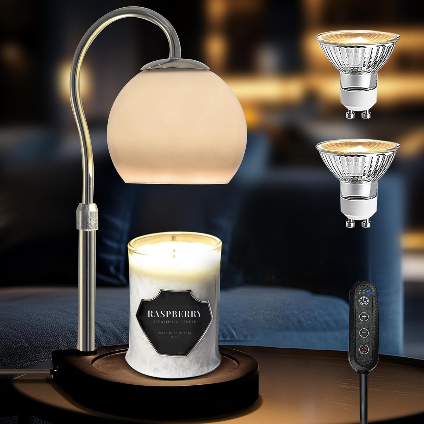 Candle Warmer Lamp with Timer 2H/4H/8H, Adjustable Height Dimmable Candle Lamp with 2 Bulbs, Wax Melt Warmer for Jar Candles, House Warming, Home Decor, Christmas Gifts for Women, Mom(Black)