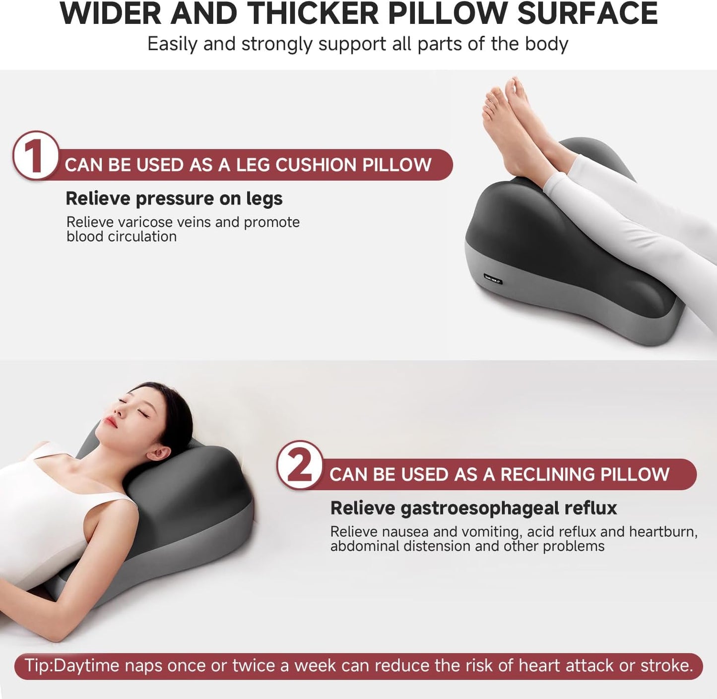 GDLKPS Multi-Position Wedge Pillow for Back Support,Multifunctional Positioning pad with Memory Foam can be Used for Heartburn, Acid Reflux, Back Pain, Neck Pain Relief. (Grey)