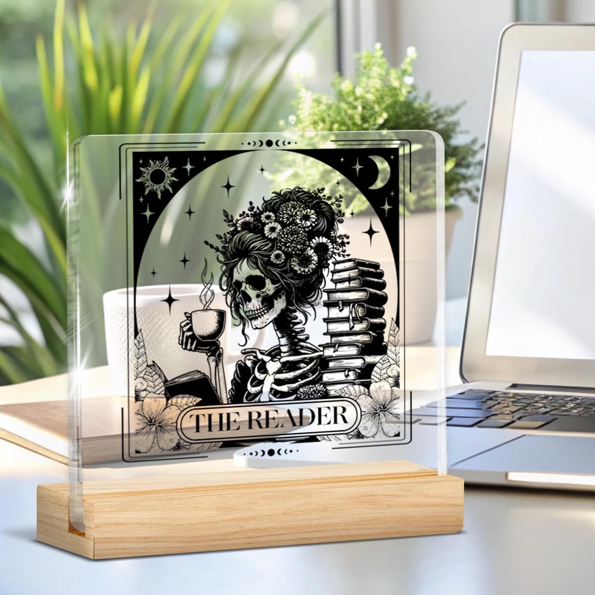 Reader Gifts for Women, Funny Gifts for Book Lovers Reading Lovers Bookworm Librarian, the Reader Tarot Card Acrylic Desk Sign Home Decor Reading Room Clear Desk Sign