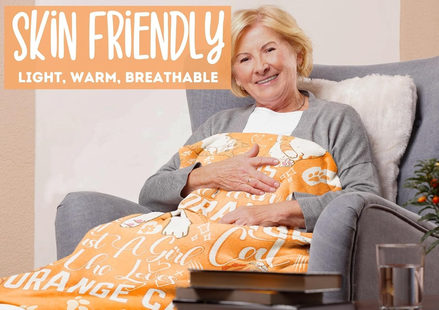 Orange Cat Gifts for Women Men, Orange Cat Blanket Soft Flannel Blanket, 65 x 50 inches