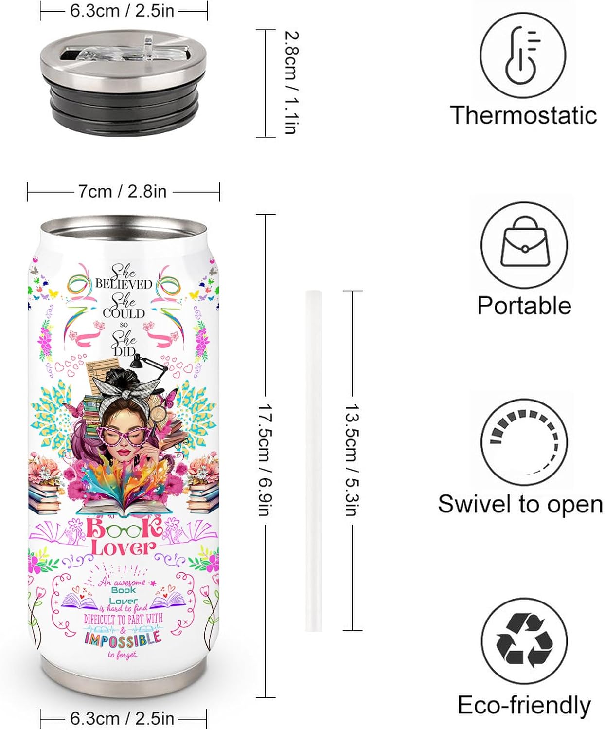 Book Lovers Gifts Stainless Steel Tumbler,Bookish Gifts Coffee Mug with Lid,Bookworm Tumbler,Book Accessories Librarian Gift for Women Girls Daughter 17 Oz