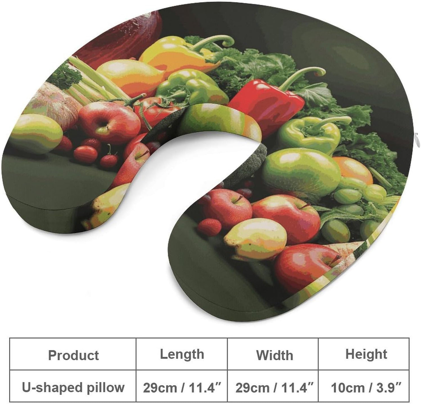 Fruits and Vegetables Neck Pillow Memory Foam U Shaped Pillows Portable Pillows for Shoulder Travel Head Support Pillow with Concealed Zipper for Airplane Car Home Office