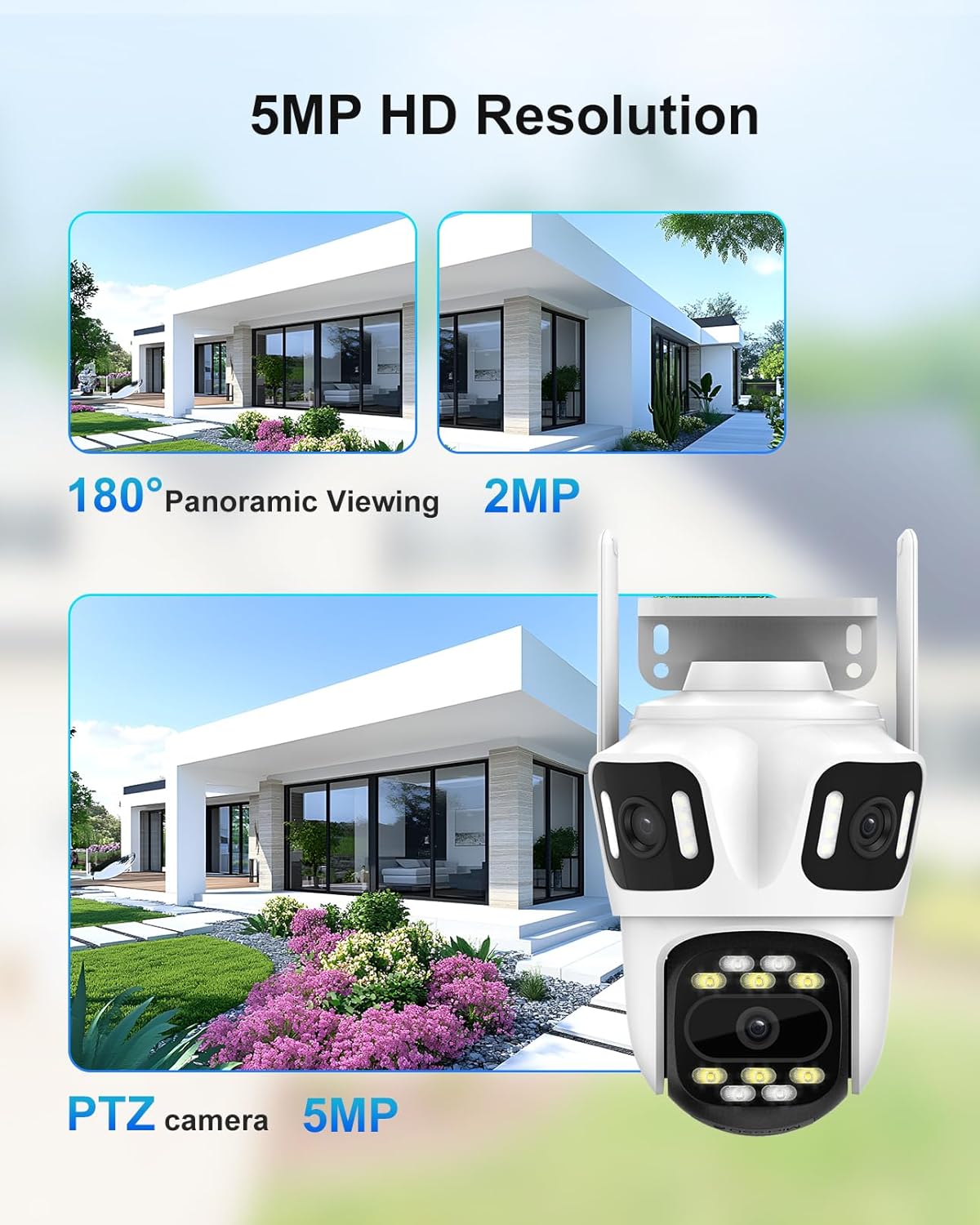 9MP Three Lens Wireless Outdoor Security Camera, 360° Pan/Tilt, 2.4GHz WiFi, AI Auto Tracking, No Blind Spot,24/7 Recording, Night Vision,Spotlight,2-Way Audio, IP66, for Home Surveillance