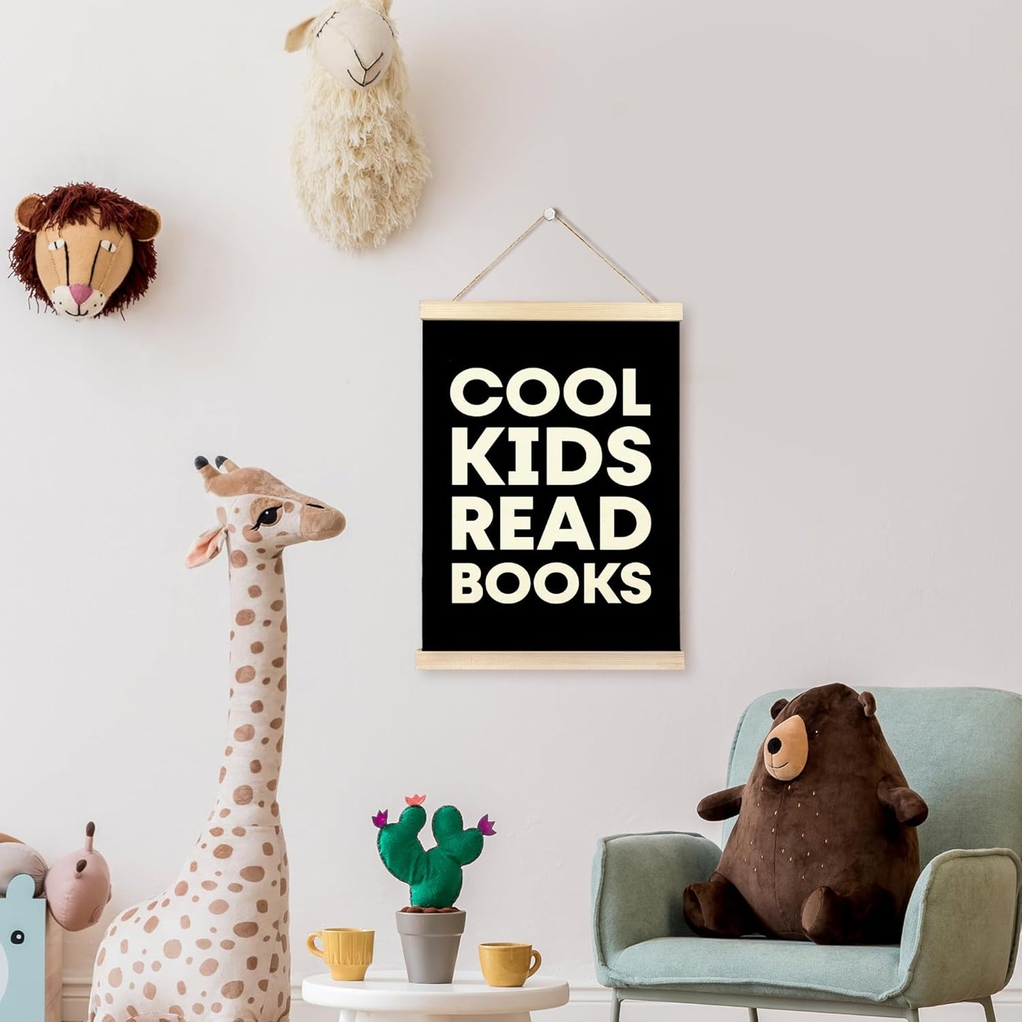 TAEDIN Cool Kids Read Books Poster Hanger Frame, Baby Boys Girls Black Wooden Canvas Artwork Print Hanging Sign Inspirational Book Lovers for Nursery Reading Corner Homeschool Classroom Decor 12X16
