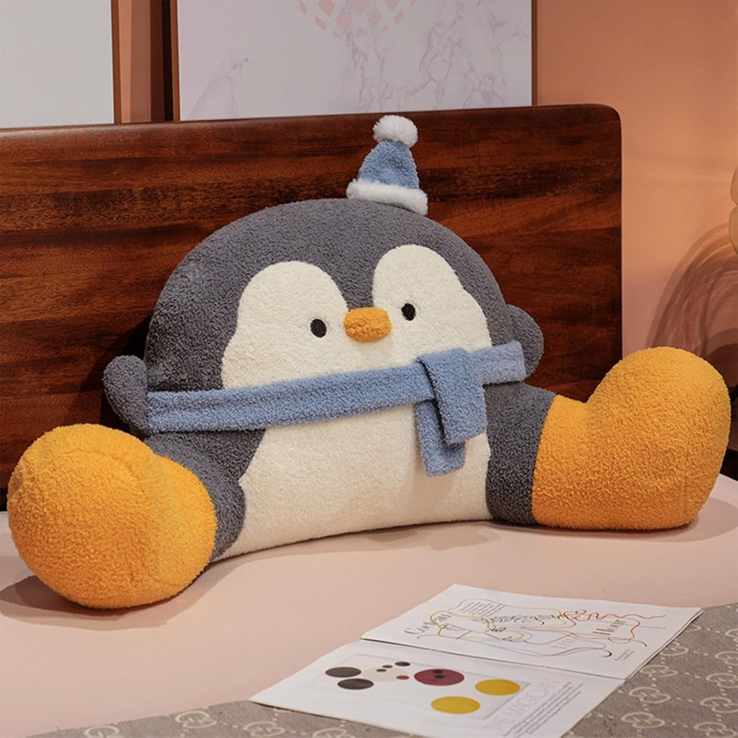 Reading Pillow for Bed,Backrest Pillow for Sitting in Bed,Back Support Cushion,Penguin Reading Pillow for Sofa (Gray, L: 31 * 17inches)