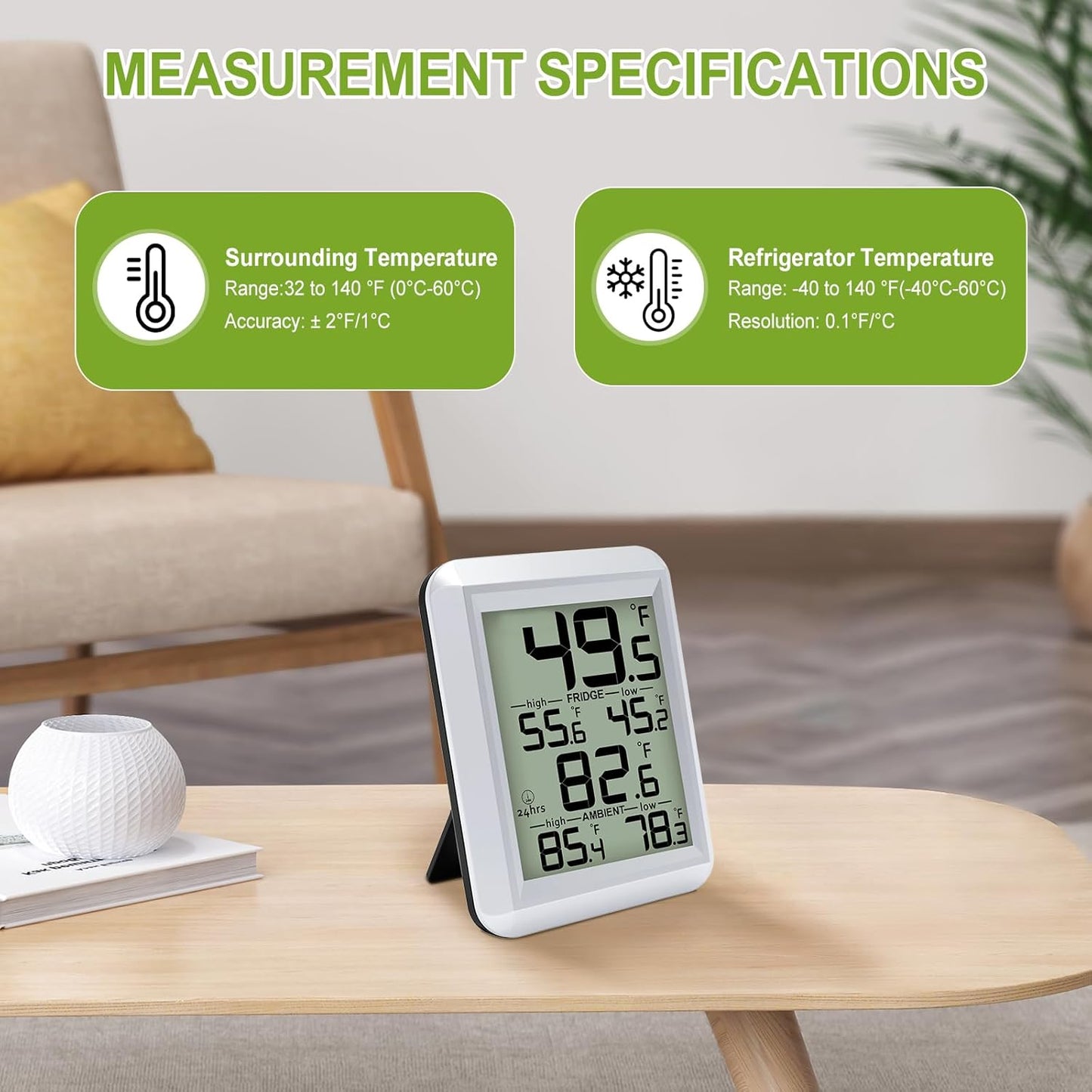 Refrigerator Thermometer, Urageuxy Fridge and Freezer Temperature Monitoring, Digital Freezer Room Thermometer with Magnetic Back
