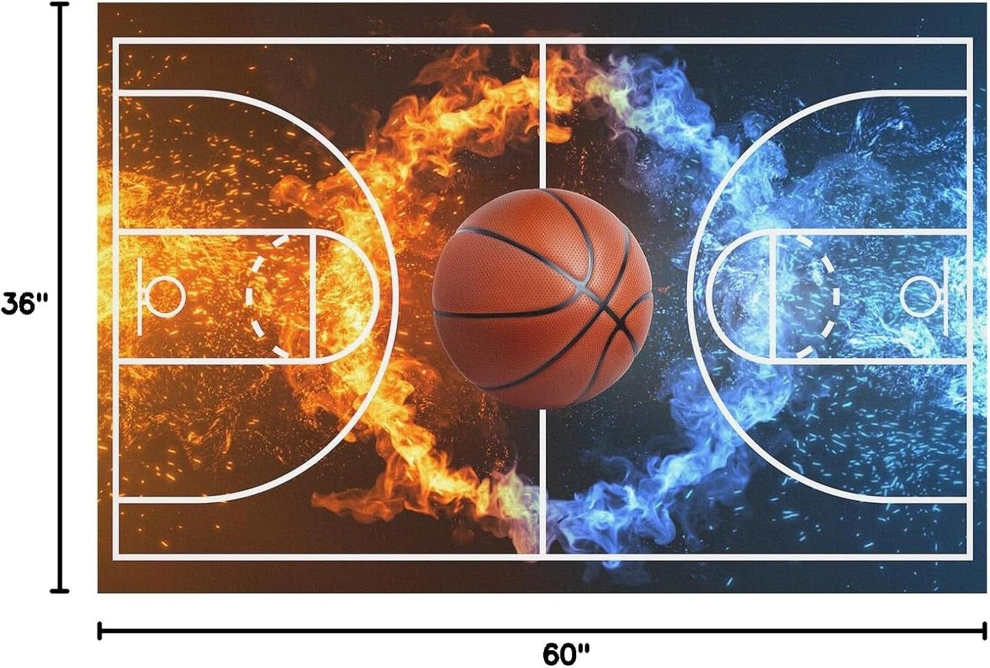 Basketball Rug for Boys Bedroom 3'x5' Non Slip Basketball Court Rugs,Fire Printed Sports Carpet for Living Room and Game Room Decor