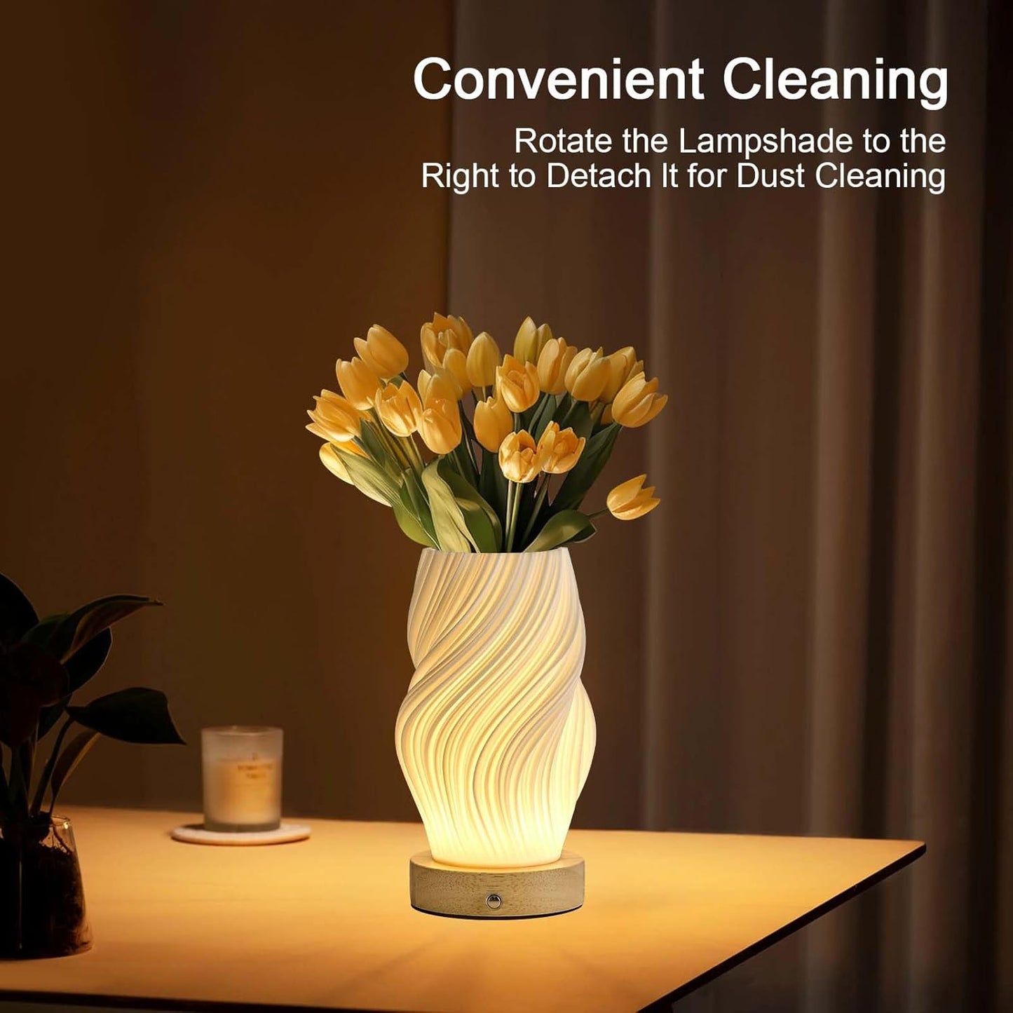 Small Battery Operated Lamp, Modern Table Lamp, Rechargeable, Touch Control, 3 Color Temperature, Dimmable, Bedside Table, Flame