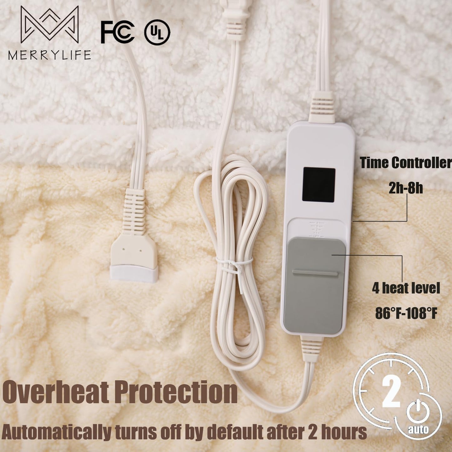 MERRYLIFE Heated Blanket Cozy Soft Electric Blanket with 4 Heating Levels&8 Hours Auto Off Overheat Protection Machine Washable UL&FCC Certification Use for Home Couch (Grey Blue,50" 60")