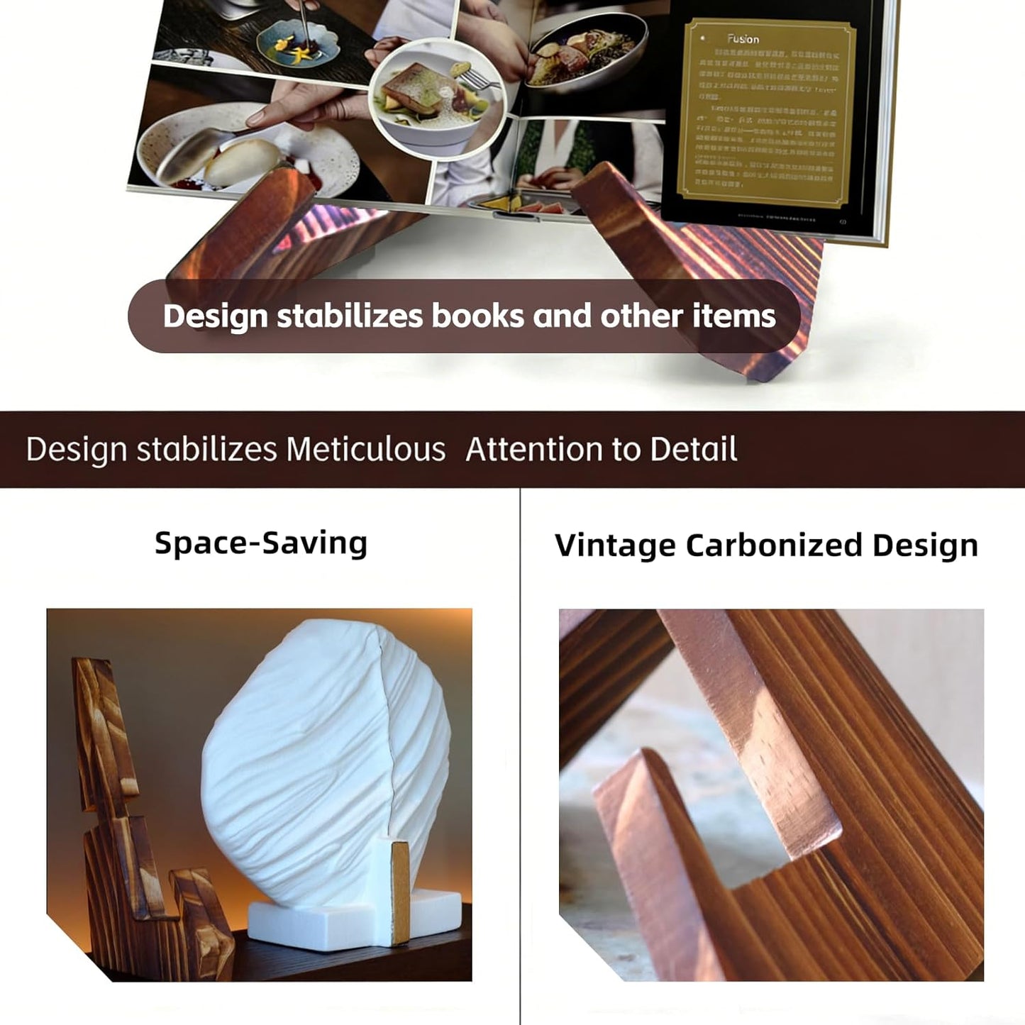 Recipe Book Holder, Cookbook Stand with Tablet Holder. Rustic Brown Vintage Wooden Shelf for Cooking Kitchen, Baking, Pad, Recipe Books. Space Saving Home Decor Organizer Gift.