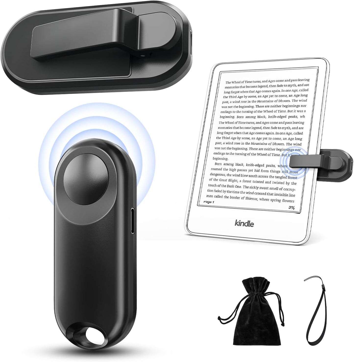RF Remote Control Page Turner for Kindle Paperwhite,Kindle Accessories Remote Photo and Video for E-Book iPhone iPad Android Tablets Reading Novels Comics Remote Control Extenders(Black)