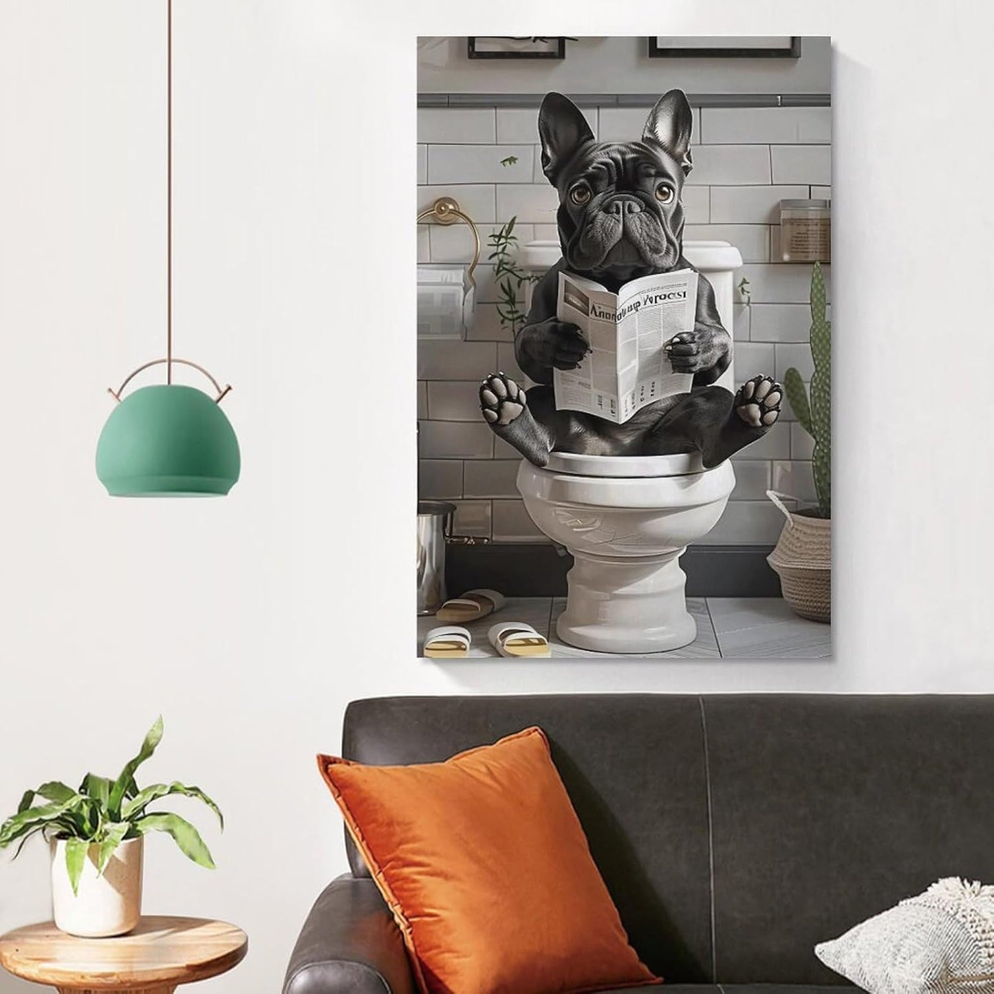 JHXNJDPOST Humorous French Bulldog Poster on Toilet Reading Newspaper Canvas Wall Art Aesthetic Decorative Painting Living Room Restaurants, Pool Halls And Hotelsstyle-13 12x18inch(30x45cm)