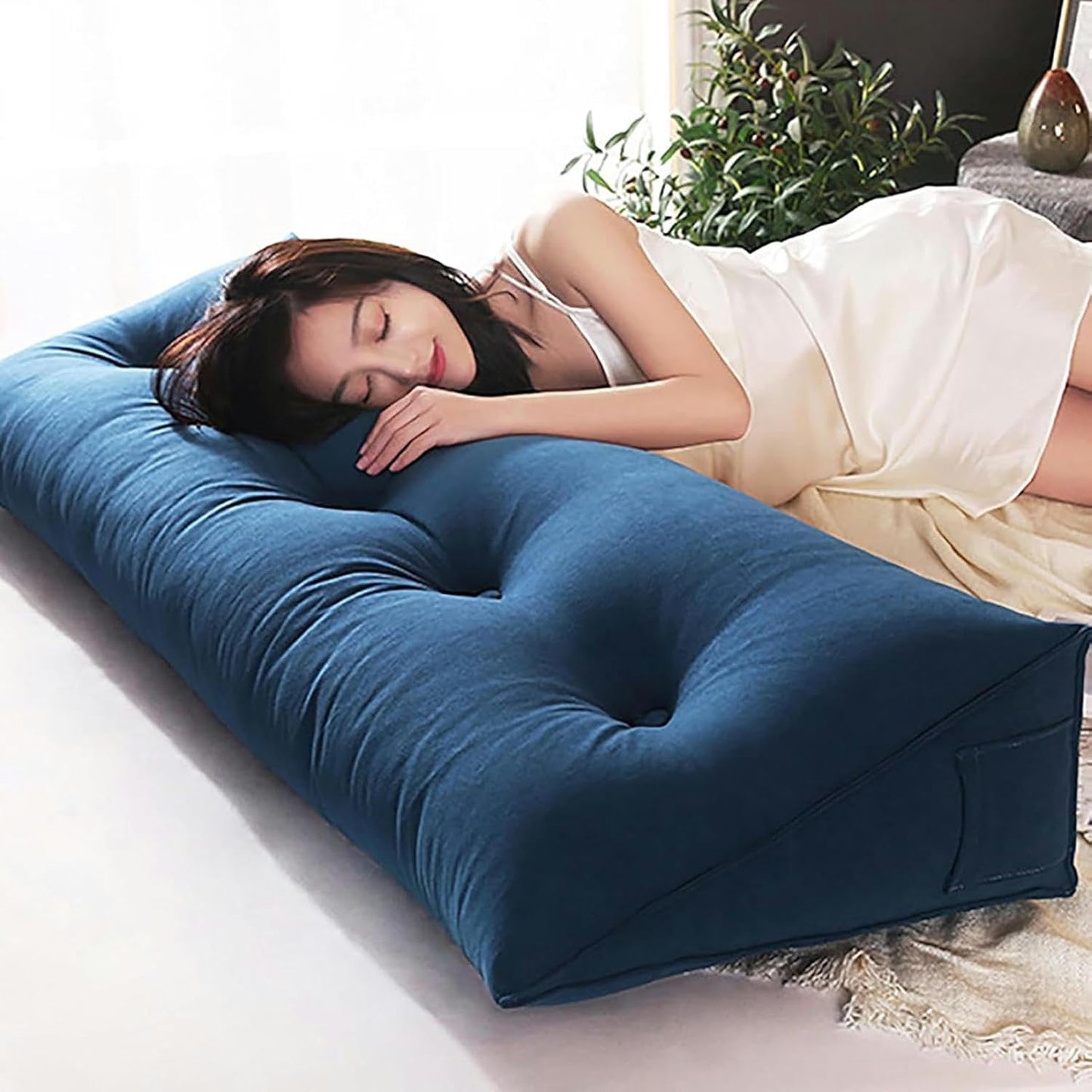Triangular Large Bolster Headboard Wedge Pillow Backrest Support Reading Pillow Long Backrest Positioning Pillow Cushion for Queen/King Bed