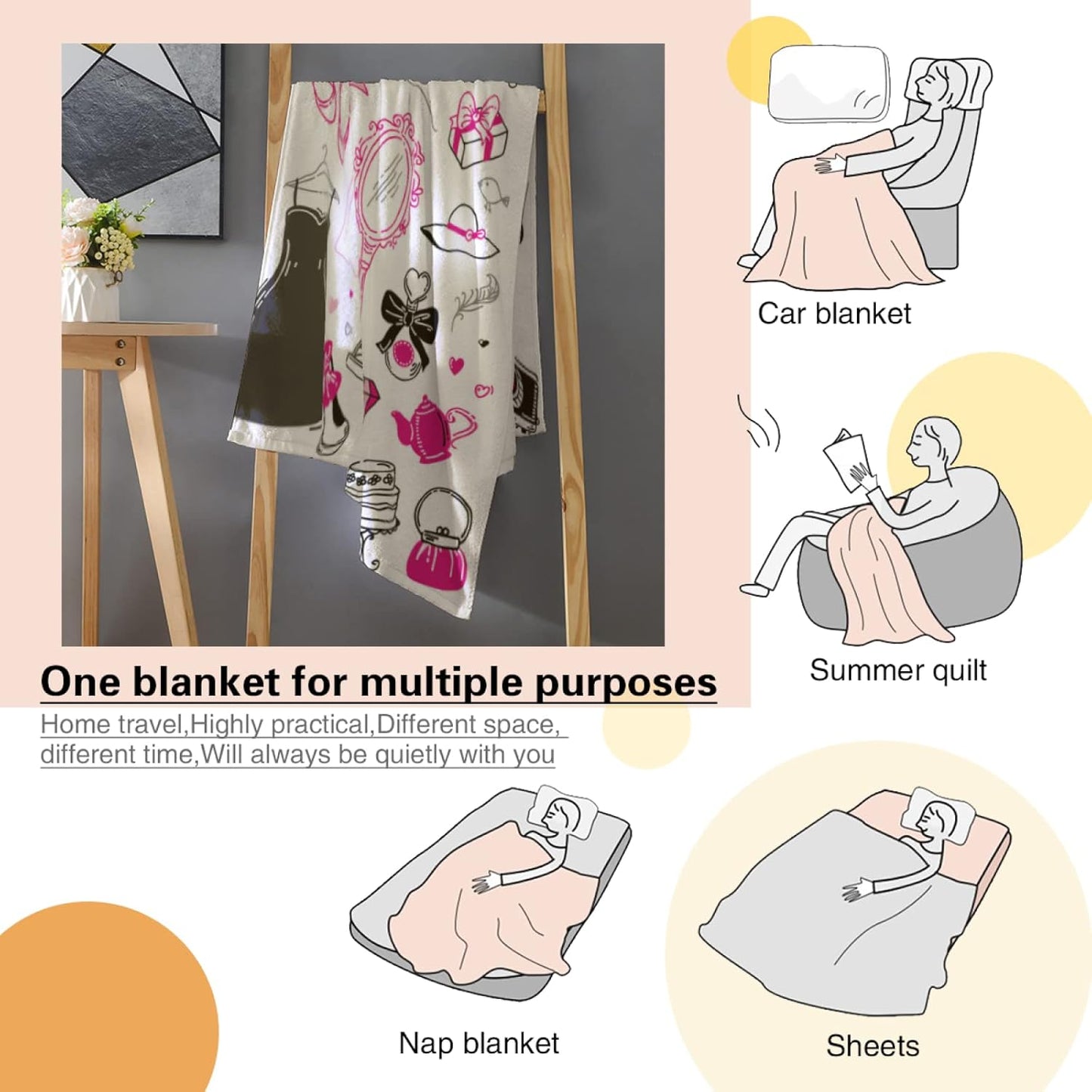 Romantic Paris Throw Blanket Girly Pretty for Women Girls Super Soft Warm Bed Bedding Blankets for Couch Bedroom Sofa Office Decor, All Season Cozy Flannel Plush Blanket Gifts, 60 X 40 Inch