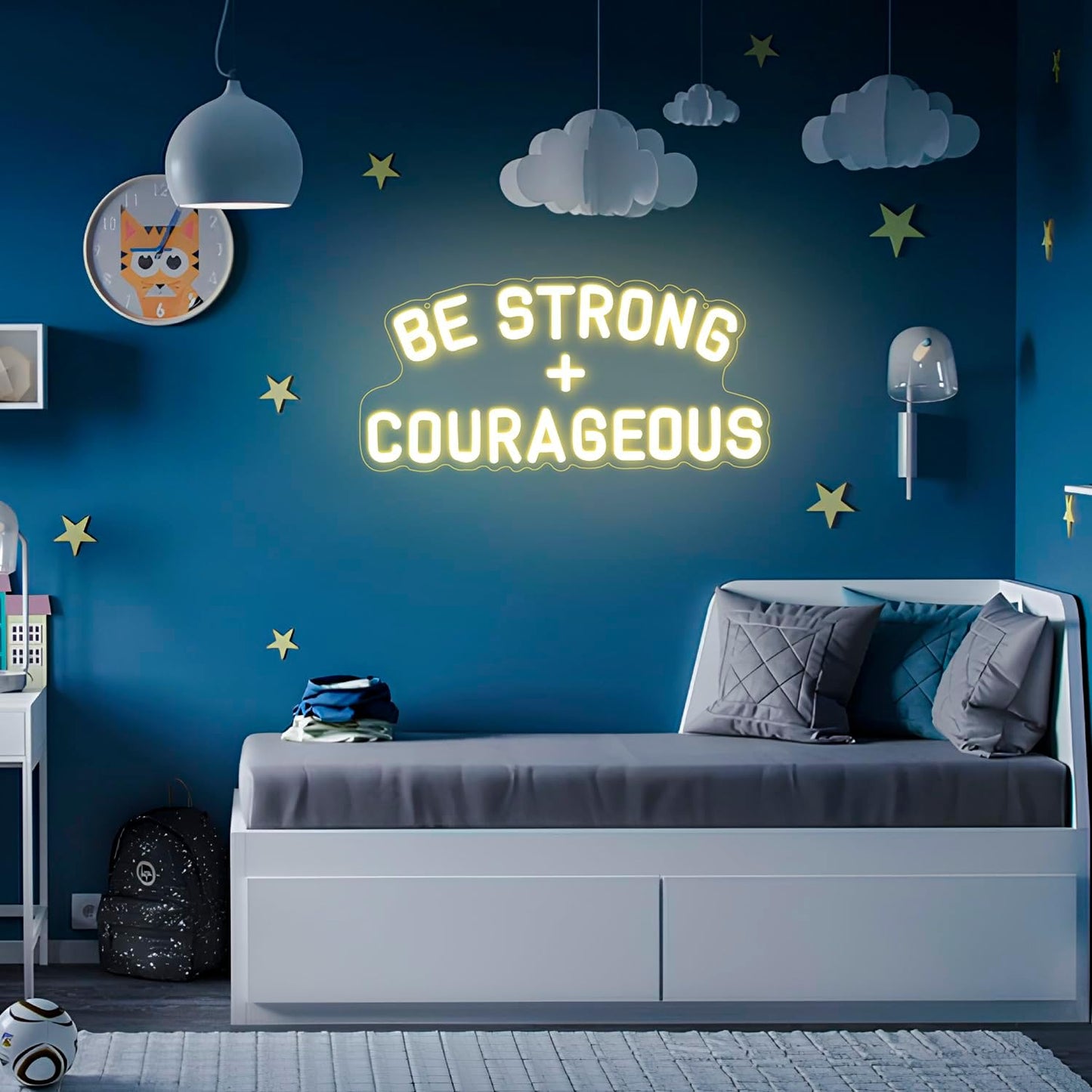 Be Strong and Courageous Neon Sign Dimmable Neon Signs for Wall Decor Positive Affirmations LED Signs USB Light Up Sign for Boy Girl Room Playroom Nursery Wall Decor Bedroom Christian Wall Art