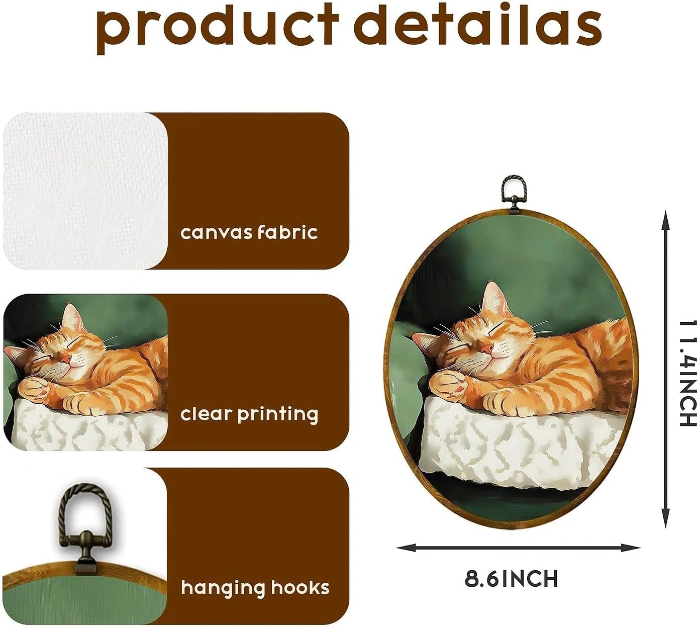 zewepri Sleeping Tabby Wall Art – Vintage-Style Sleeping Cat Canvas Print, 8.6×11.4″ High-Density Canvas with Pre-Installed Hook, Cozy Bedroom & Living Room Decor, Ideal Gift for Art Lovers