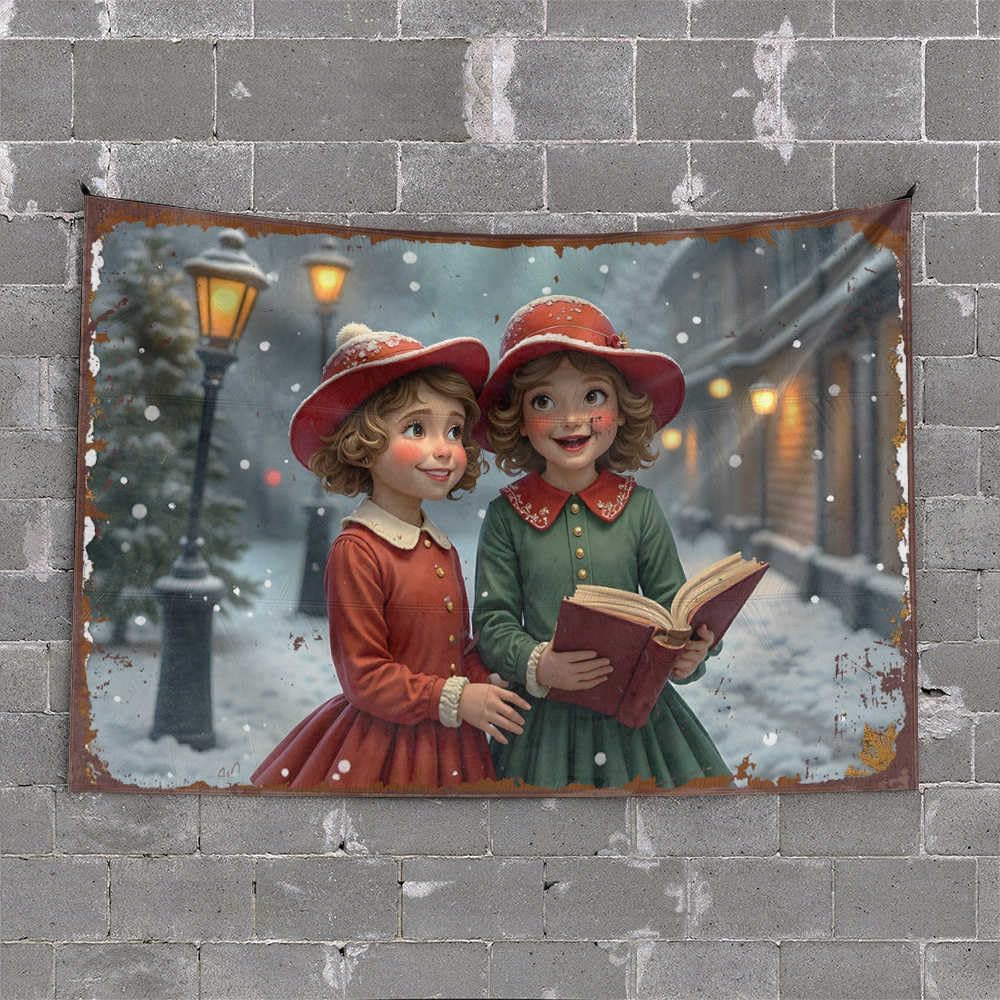 YFOK Man Cabe Decor Two Girls In Winter Hats Reading A Book On A Snowy Street Tapestry Space Decorations Room Decor(75X100CM)