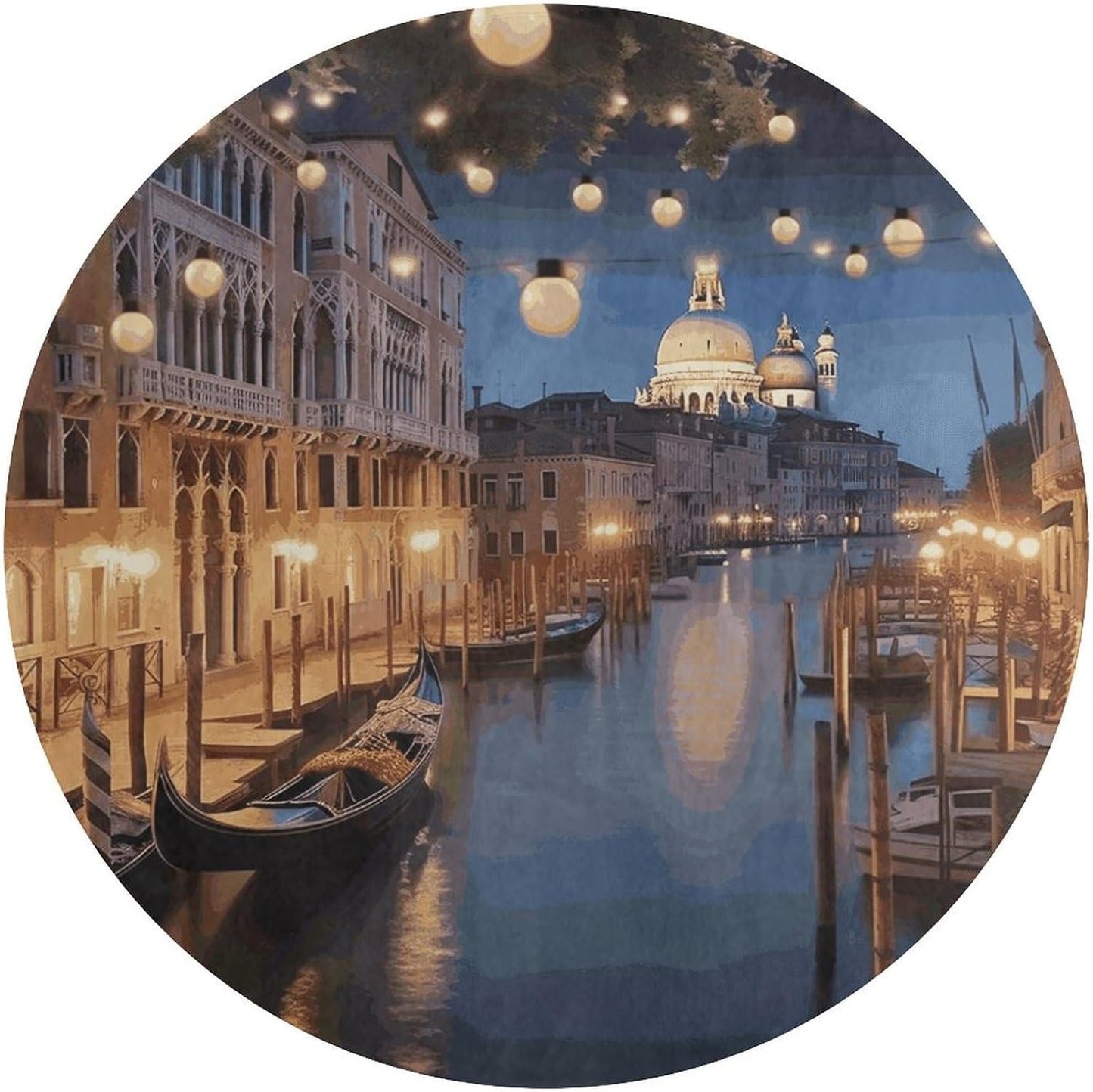 Beautiful Venice at Night Circle Rug Retro Luxury Coral Velvet Floor Mat Non Slip Soft Indoor Floor Carpet Comfy Thickened Area Rugs Modern Aesthetic Minimalist Carpets for Home Decor
