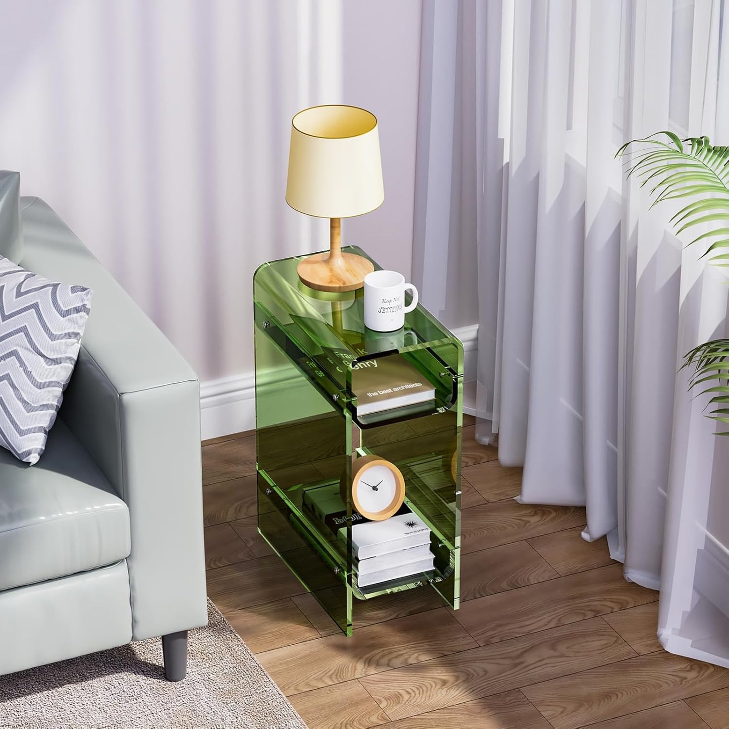 Clear Acrylic Side Table, Narrow Nightstand Bedside Table for Bedroom, Skinny Small End Table (Green, 8.7'' x 15.7'' x 21.7")