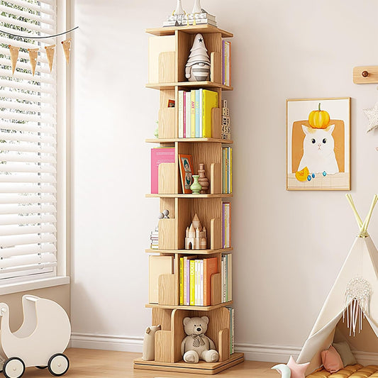 6 Tier Solid Wood Rotating Bookshelf 360 Display Rotating Bookcase Spinning Bookcase For Space Saving Corner Bookshelf For Small Space Floor Standing Bookcase Storage Rack For Bedroom Living Room