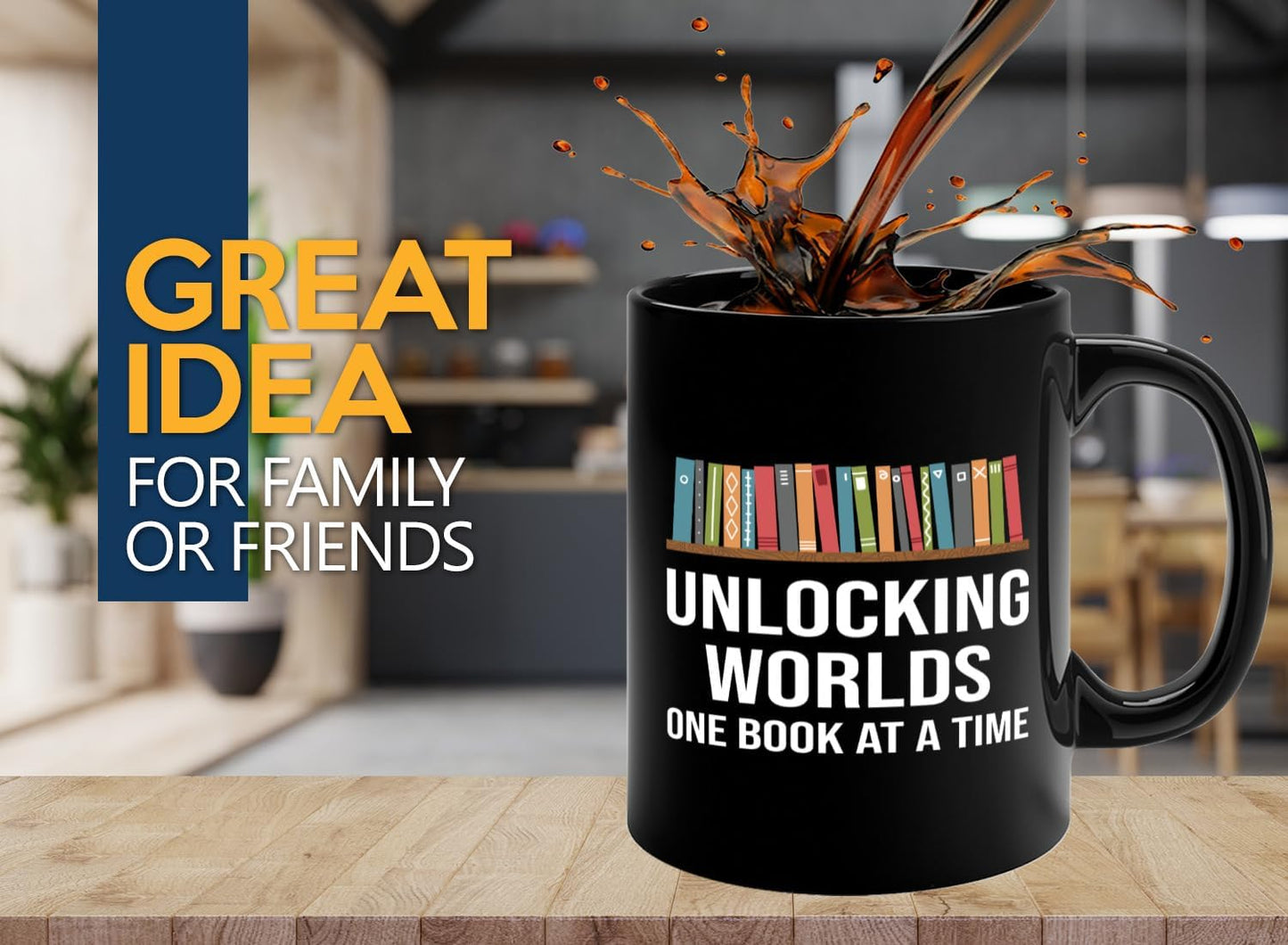Book Lover Coffee Mug 11oz Black -Unlocking Worlds - Gift For Poets Bookish People Bibliophile Librarian Book Club Reader