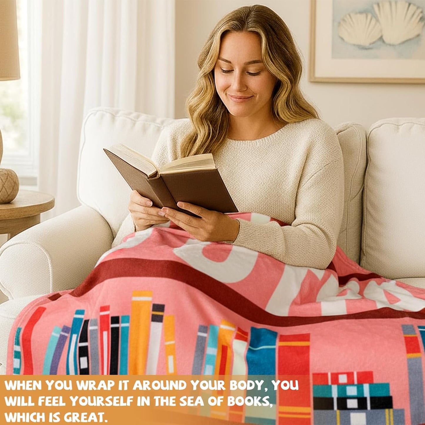 VitalCozy 4 Pack Book Throw Blankets for Teens Adult Soft Fleece Flannel Couch Blankets Birthday Gifts for Book Lovers Bookish Librarians, 40''x50''