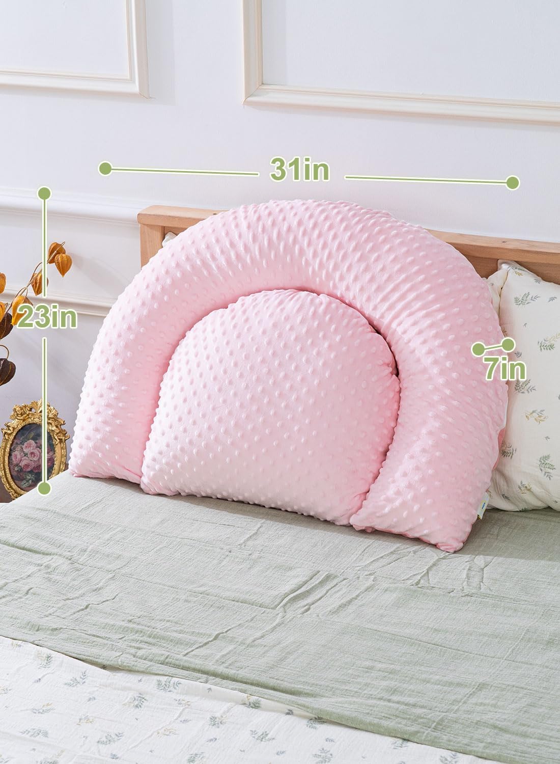 INSEN Reading Pillow with Back Support, Sit Up Bed Pillow for Reading, Nursing & Relaxation, for Adults, Moms and Kids, Pink Bubble Velvet