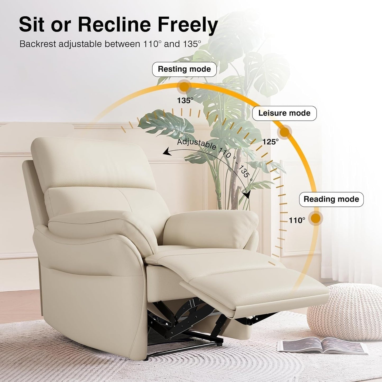 Genuine Leather Recliner Chair with Hamburger Style Backrest Armrest Wall Hugger Recliners Chairs for Living Room Theater Seating Bedroom(Orange)