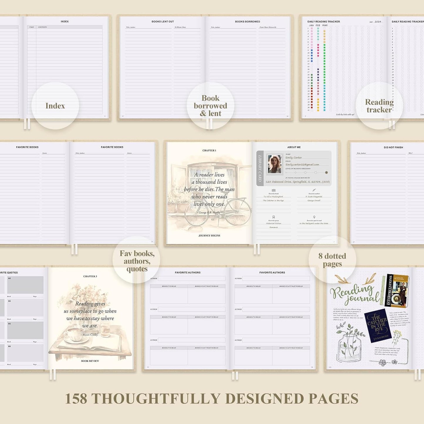 Lanpn Reading Book Journal for Book Lovers Readers, 9.3" x 7.7", 158 Pages Linen Hardcover Books Tracker with 52 Reviews, Read Log Notebook Bookish Gifts (Pruple)