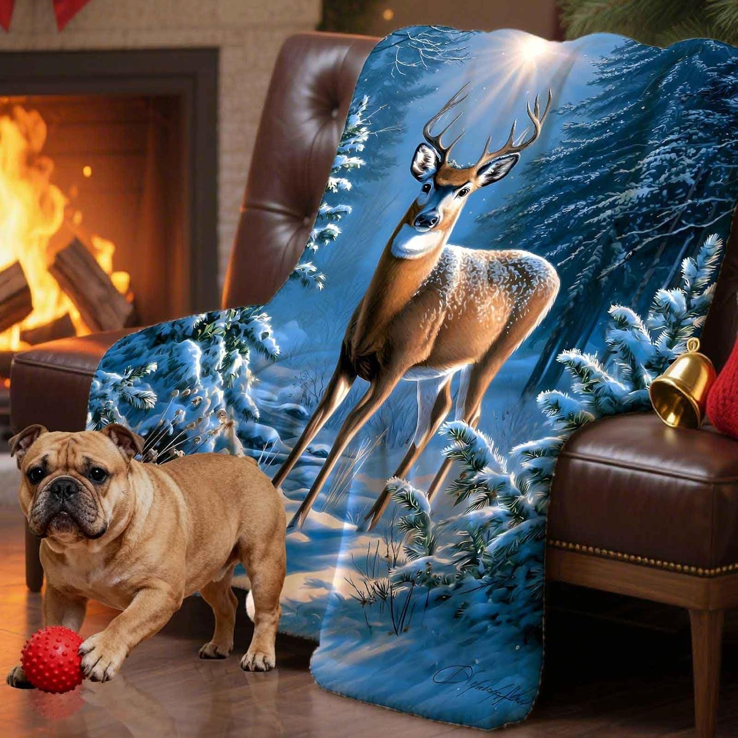 Christmas Throw Blanket Winter Forest Deer Pine Tree Cozy Warm Blankets for Couch Sofa Bed Home Decor Microfiber Flannel All Seasons 50x60 Inches