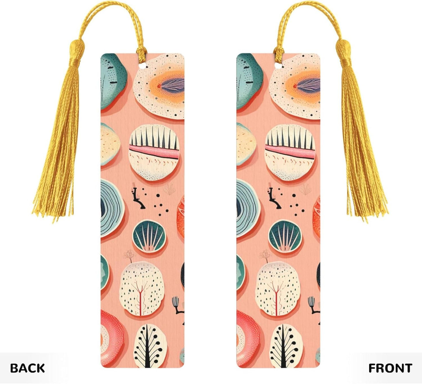 Hand Drawn Plate Bookmarks Gifts for Women Men, Wooden Bookmarks for Book Lovers, Vintage Book Marks Ornaments with Tassel, Unique Personalized Reading Page Markers Gold