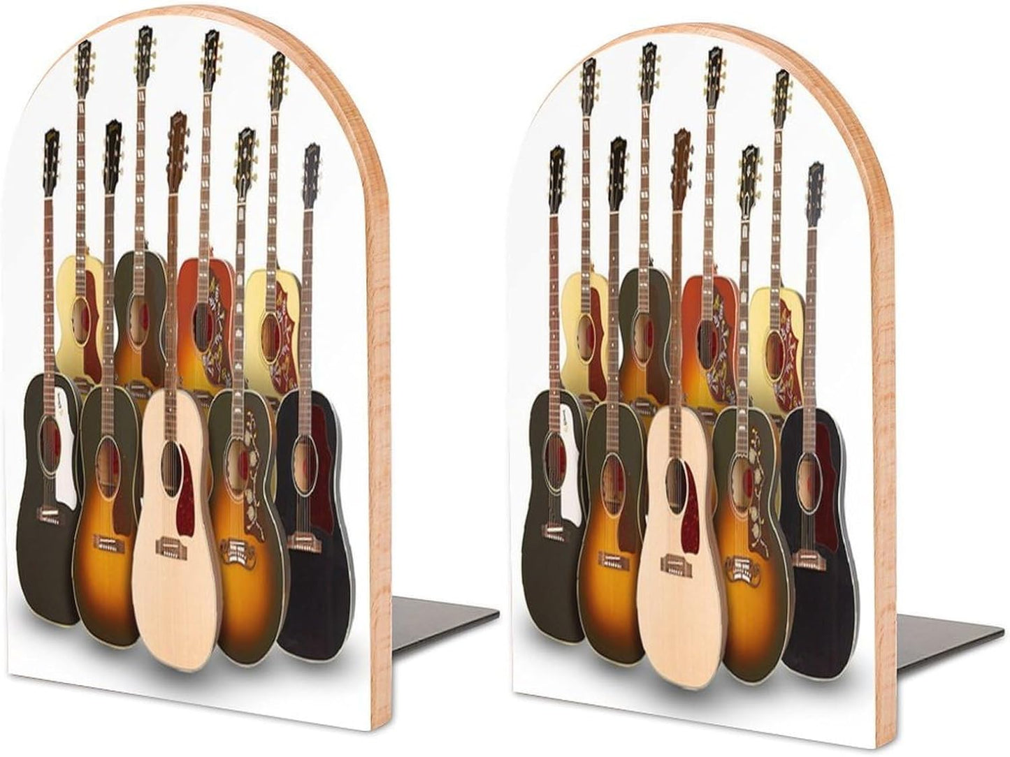 Guitar Wooden Bookend Non-Slip Book Ends Heavy Duty Book Stopper with Metal Base Books Holderd Decorative Bookends Stands Firmly for Office Supplies