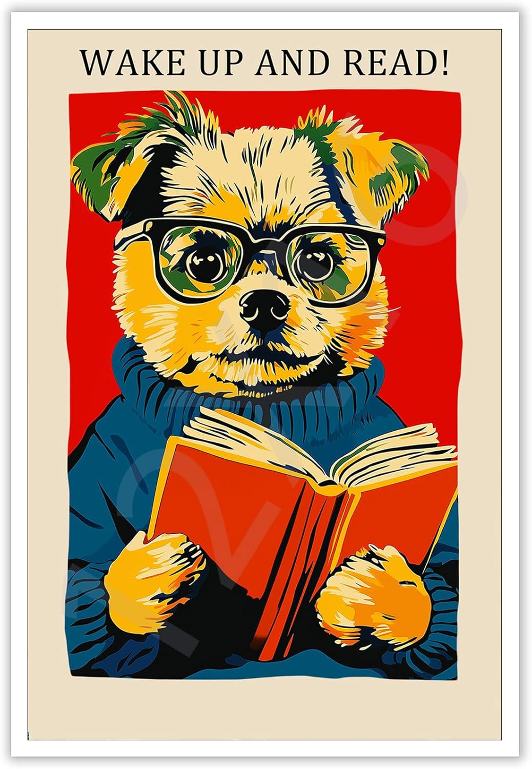 Vintage Animal Reading Poster Wake Up And Read Aesthetic Canvas Wall Art Retro Funny Inspiring Quotes Pet Dog Prints Painting For Living Room Office Library Wall Decor 8x12in Unframed