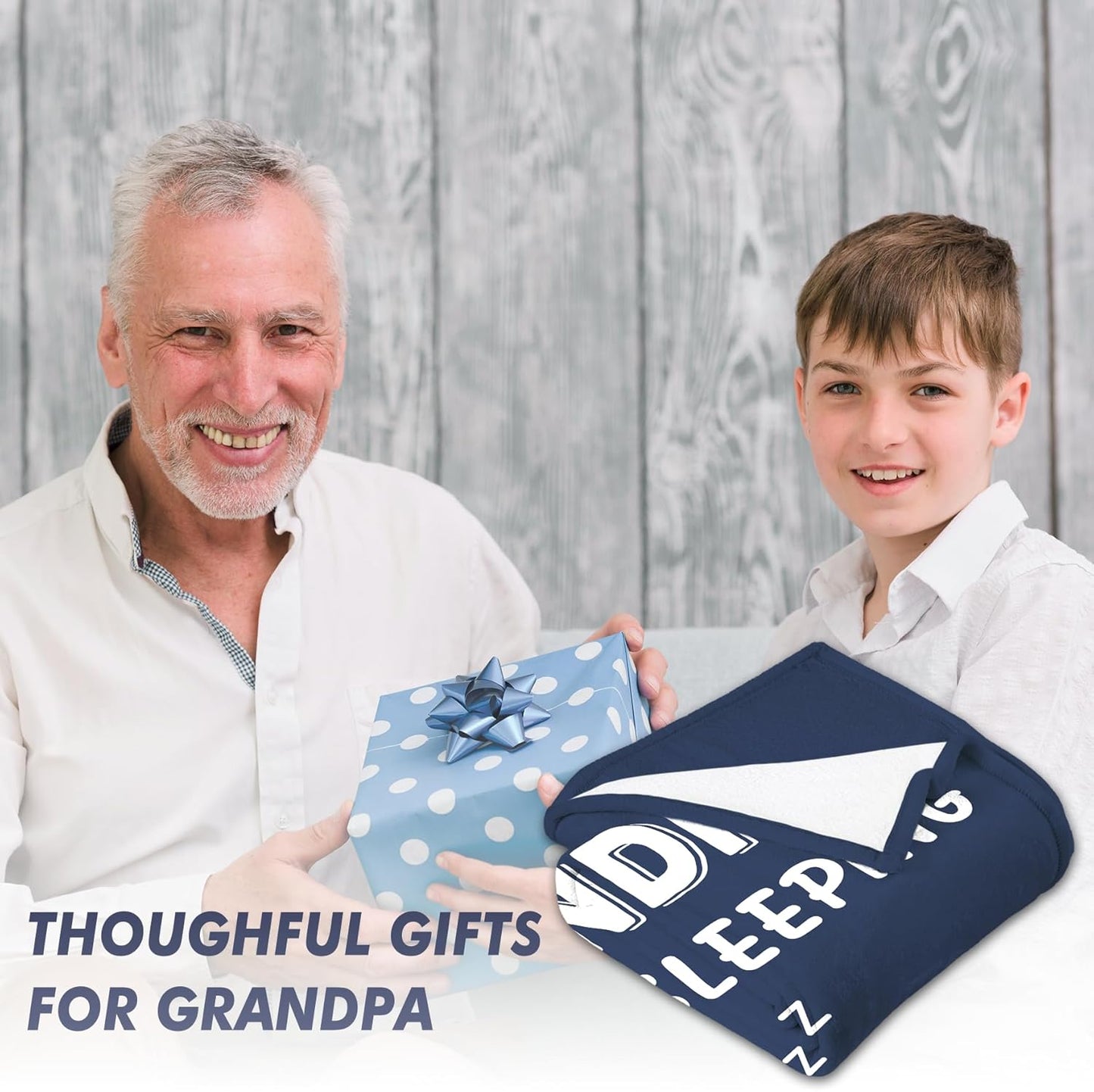 Funny Birthday Gifts for Grandpa, Grandpa is Not Sleeping Blanket, Grandpas Gifts for Father's Day from Grandkids, Soft Flannel Throw Blanket for Grandfather Napping 60"x 50"(Blue)