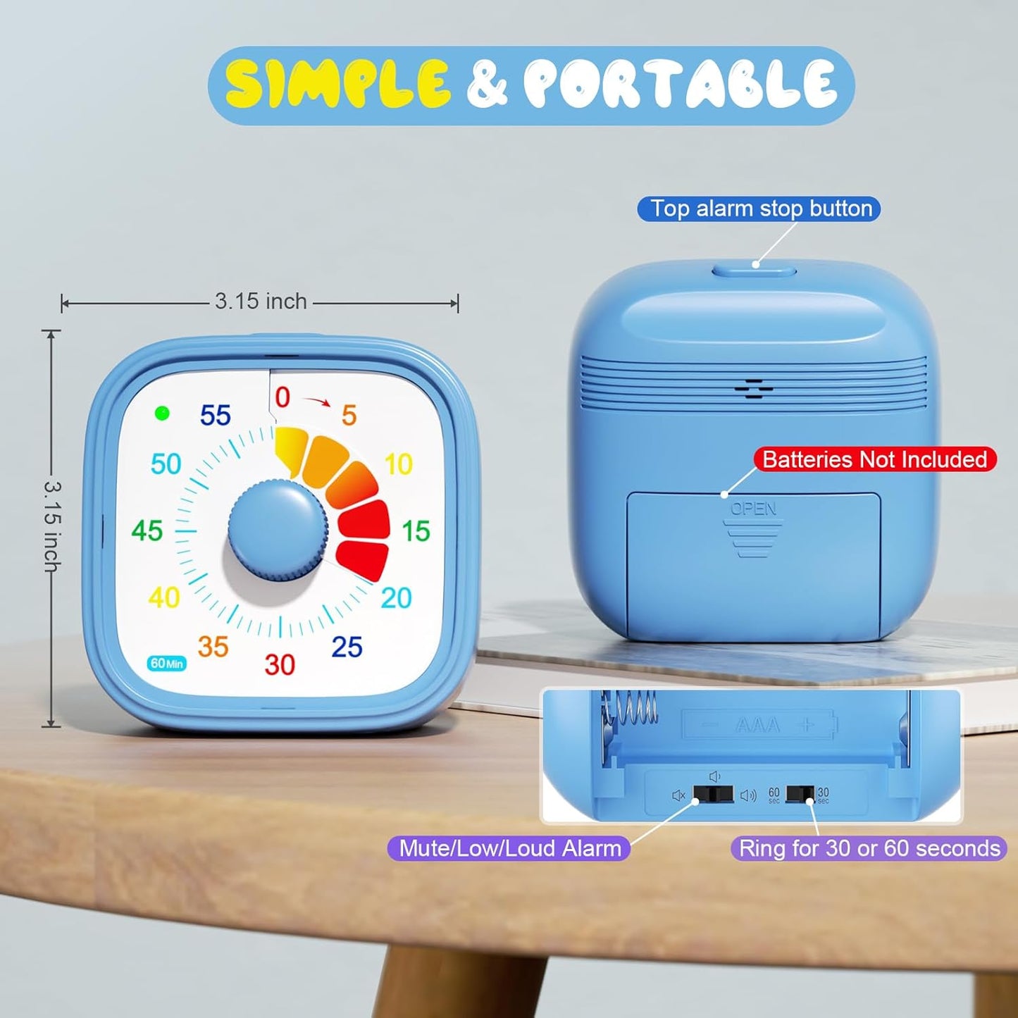 Shintrend 60 Minute Visual Timer with Colorful Dial, Pomodoro Timer for Kids and Adults, Silent Countdown Time Management Tool (Batteries Not Included)