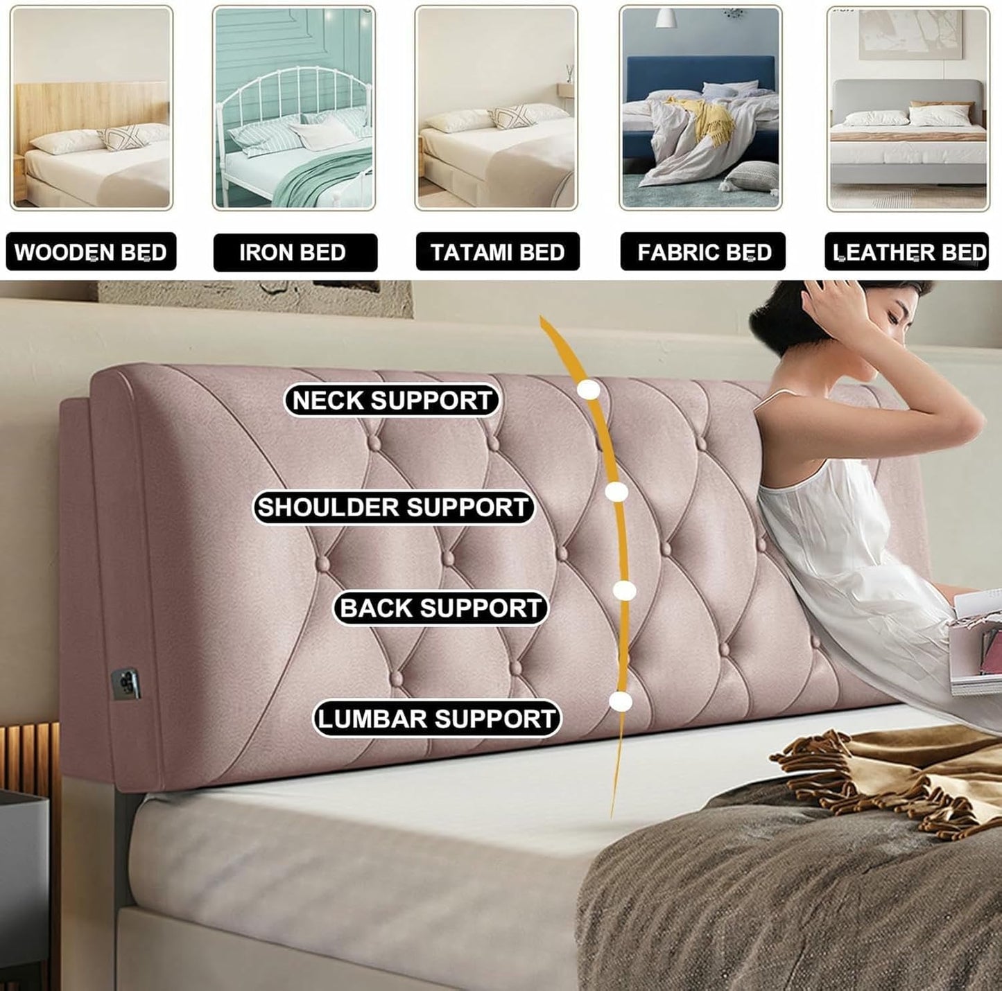 Headboard Rest Cushion Wall Pillow,Reading Pillow Lumbar Cushion Bed Backrest Bedside Upholstered Dorm Daybed Collision Pad with Removable Cover,Silver,Paste/47x23x4In